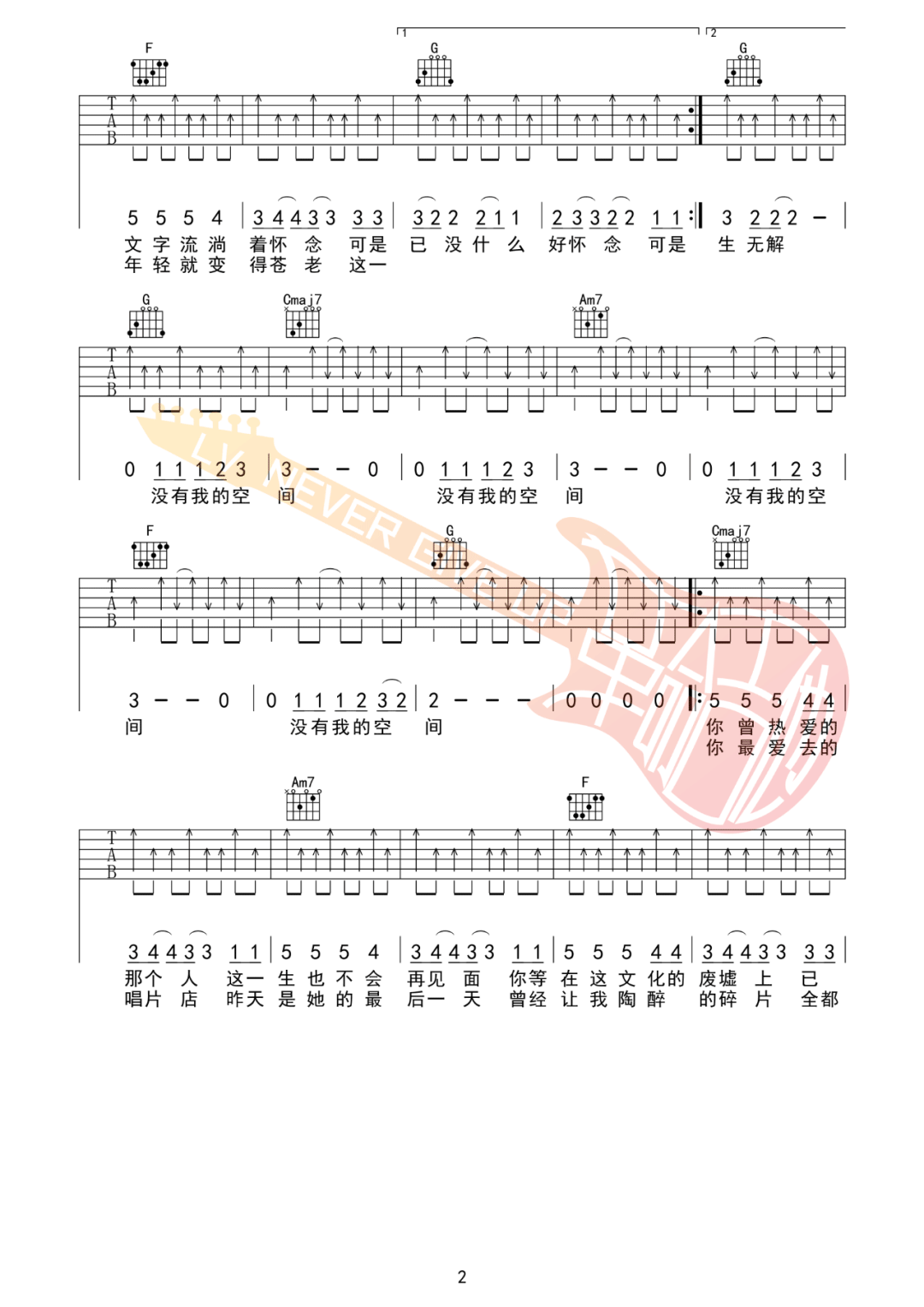 新裤子乐队《没有理想的人不伤心》吉他谱_C调扫弦版弹唱谱-图2