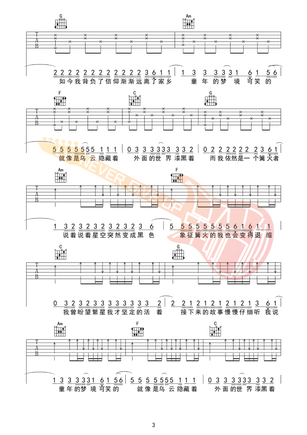 Zyboy忠宇《妈妈的话》吉他谱_C调原版弹唱谱-图3