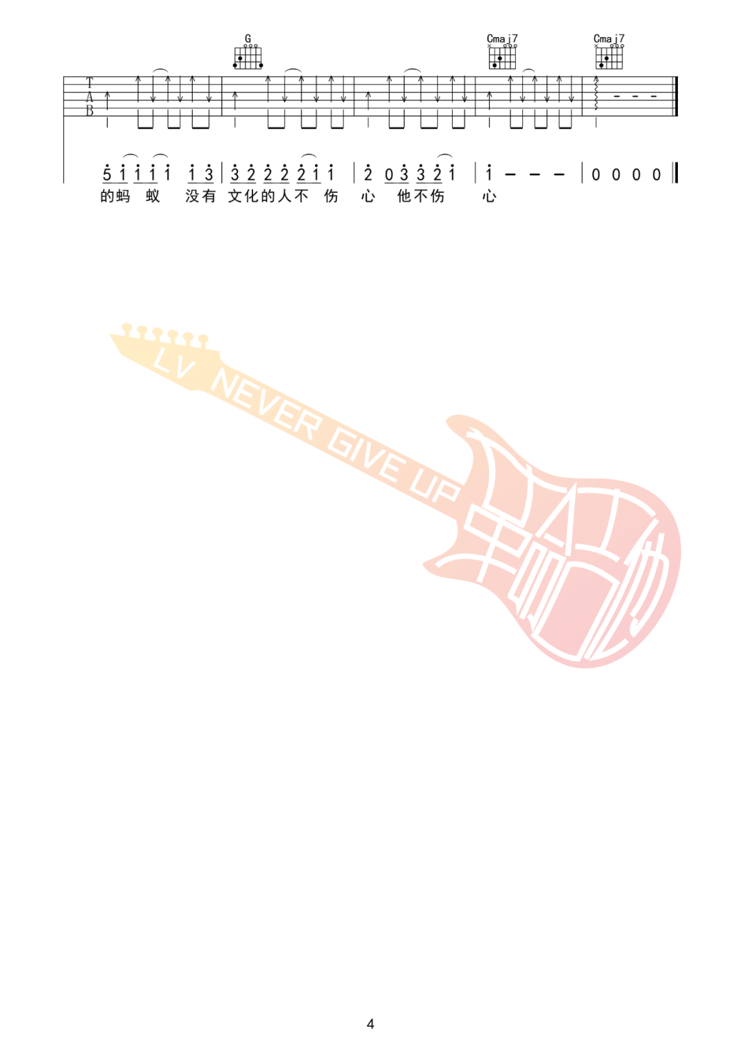 新裤子乐队《没有理想的人不伤心》吉他谱_C调扫弦版弹唱谱-图4