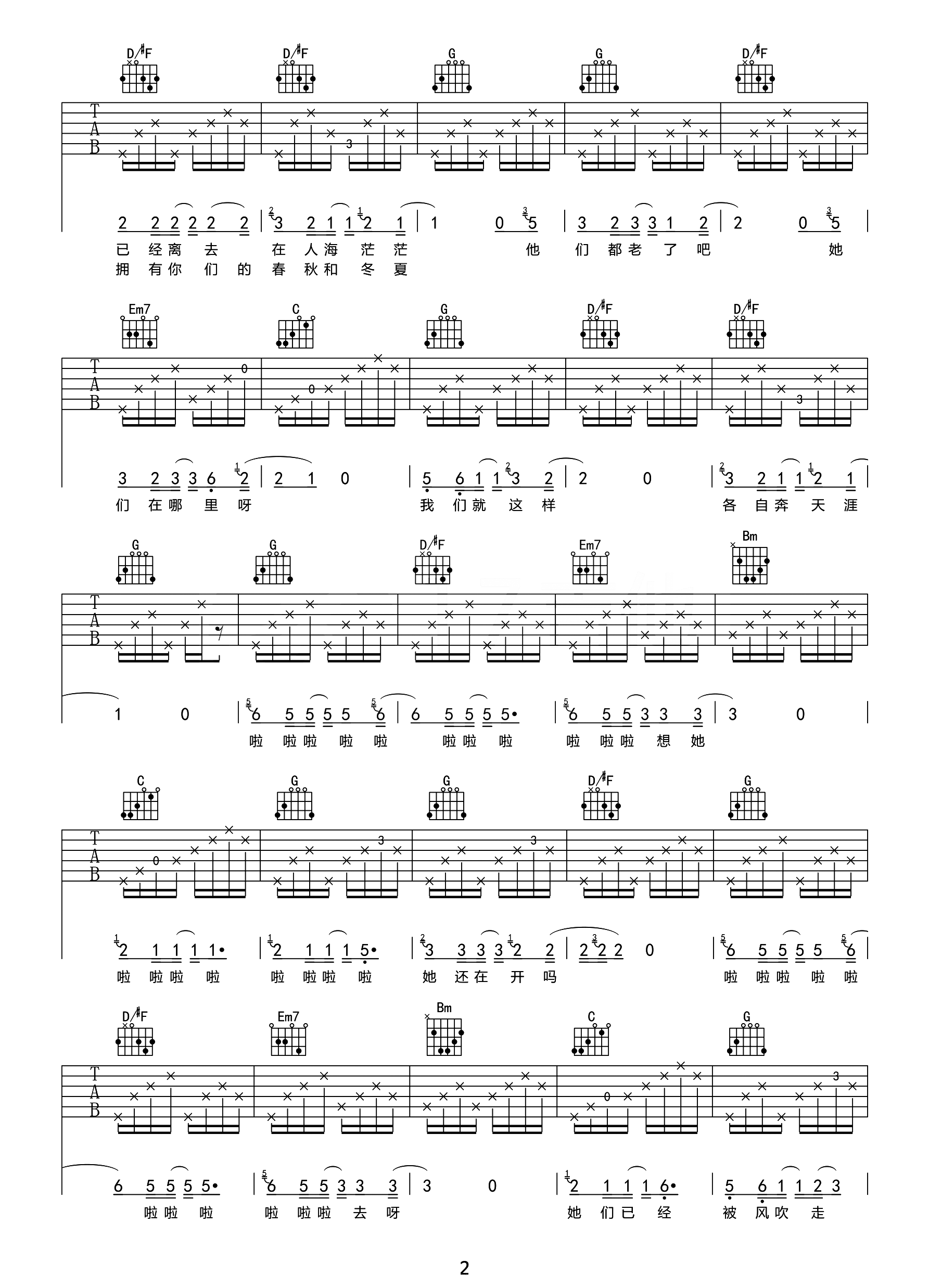 朴树《那些花儿》吉他谱_G调原版弹唱谱-图2