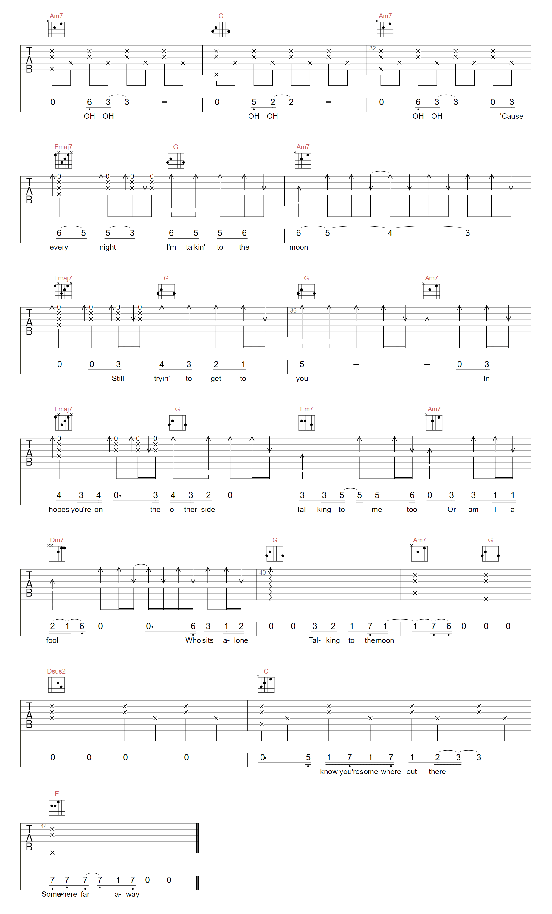 Bruno Mars《Talking To The Moon》吉他谱_C调原版弹唱谱-图3