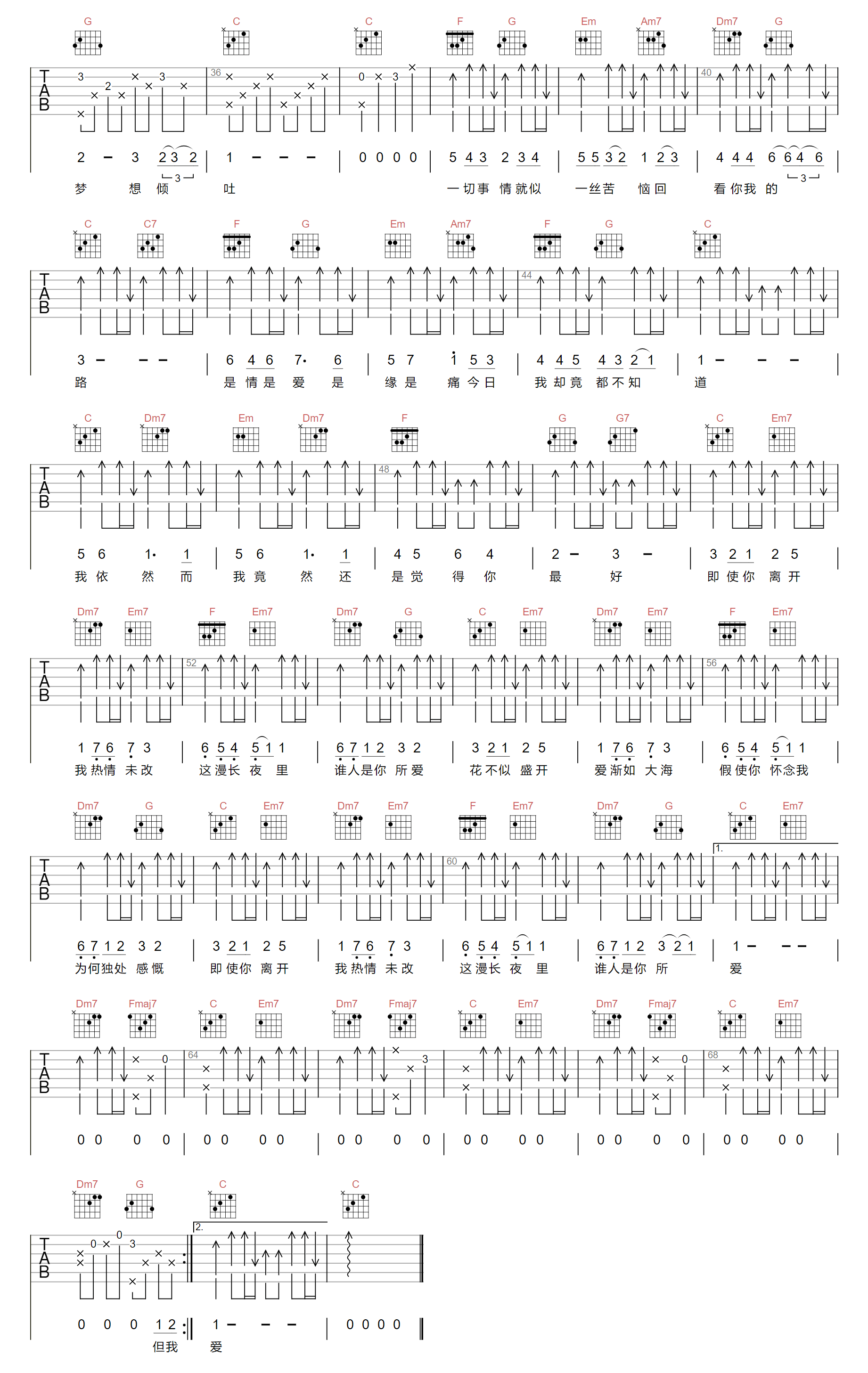 张学友《还是觉得你最好》吉他谱_C调简单版弹唱谱-图2
