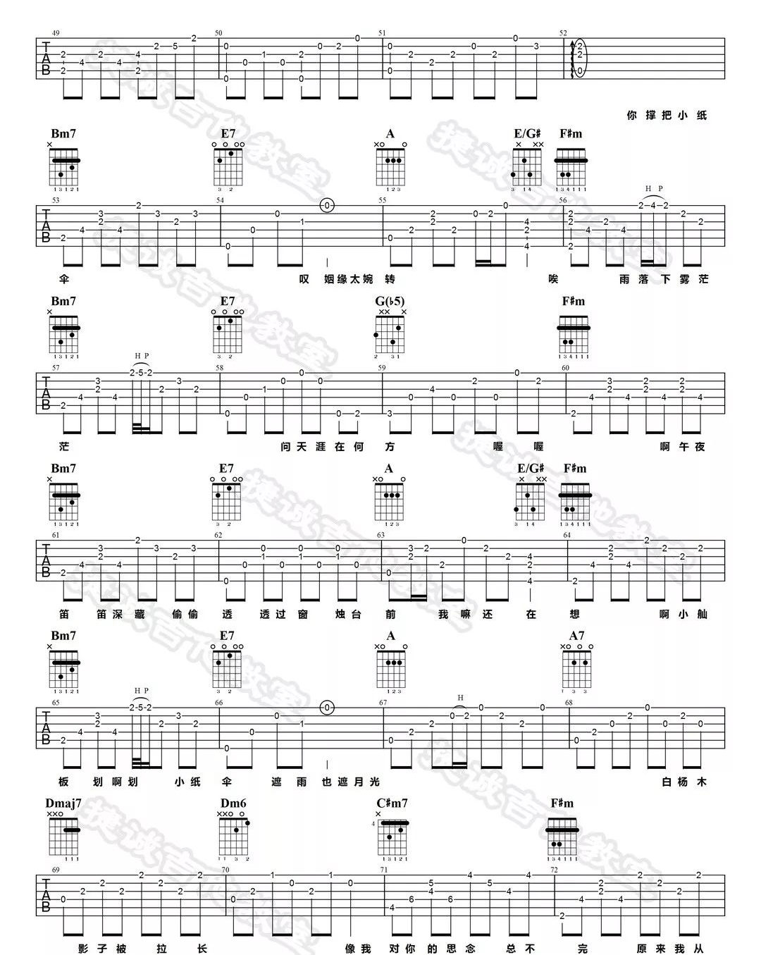 周杰伦《雨下一整晚》吉他谱_A调原版弹唱谱-图3