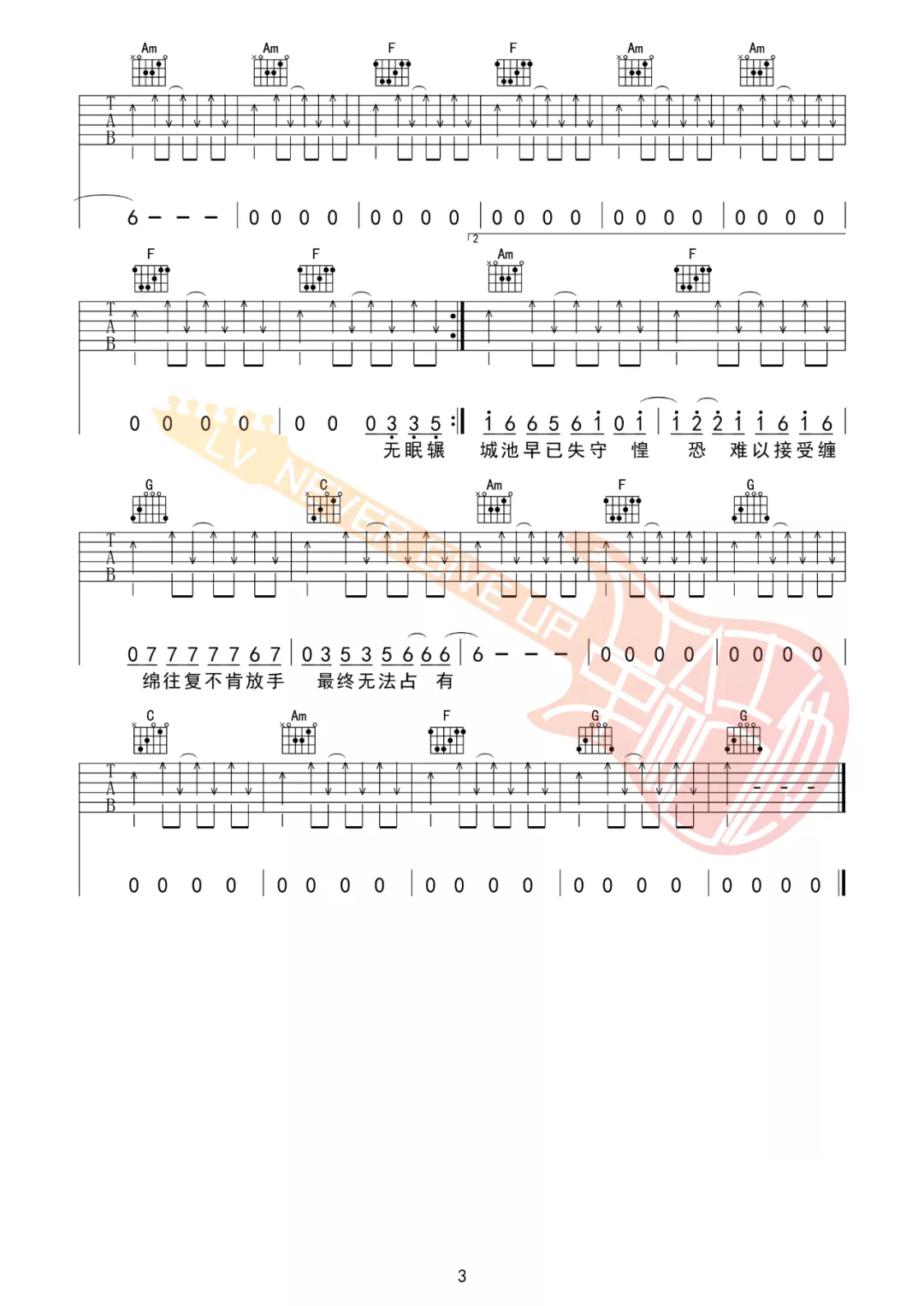 夏日入侵企画《极恶都市》吉他谱_C调扫弦版弹唱谱-图3