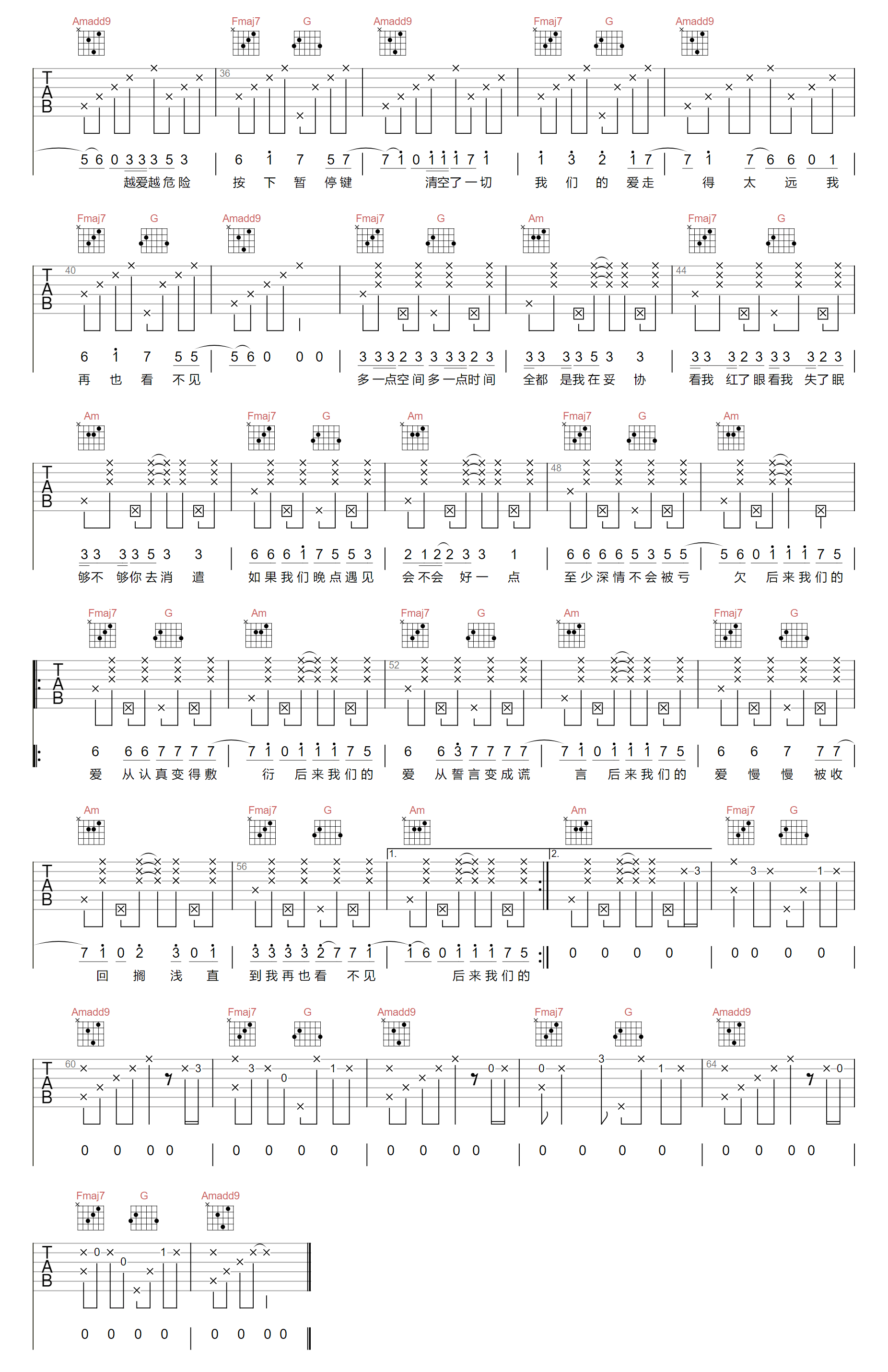 陆杰AWR《后来我们的爱》吉他谱_C调原版弹唱谱-图2