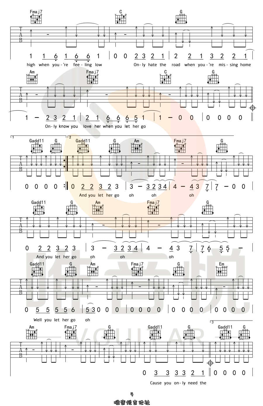 Passenger《Let Her Go》吉他谱_C调原版弹唱谱-图4