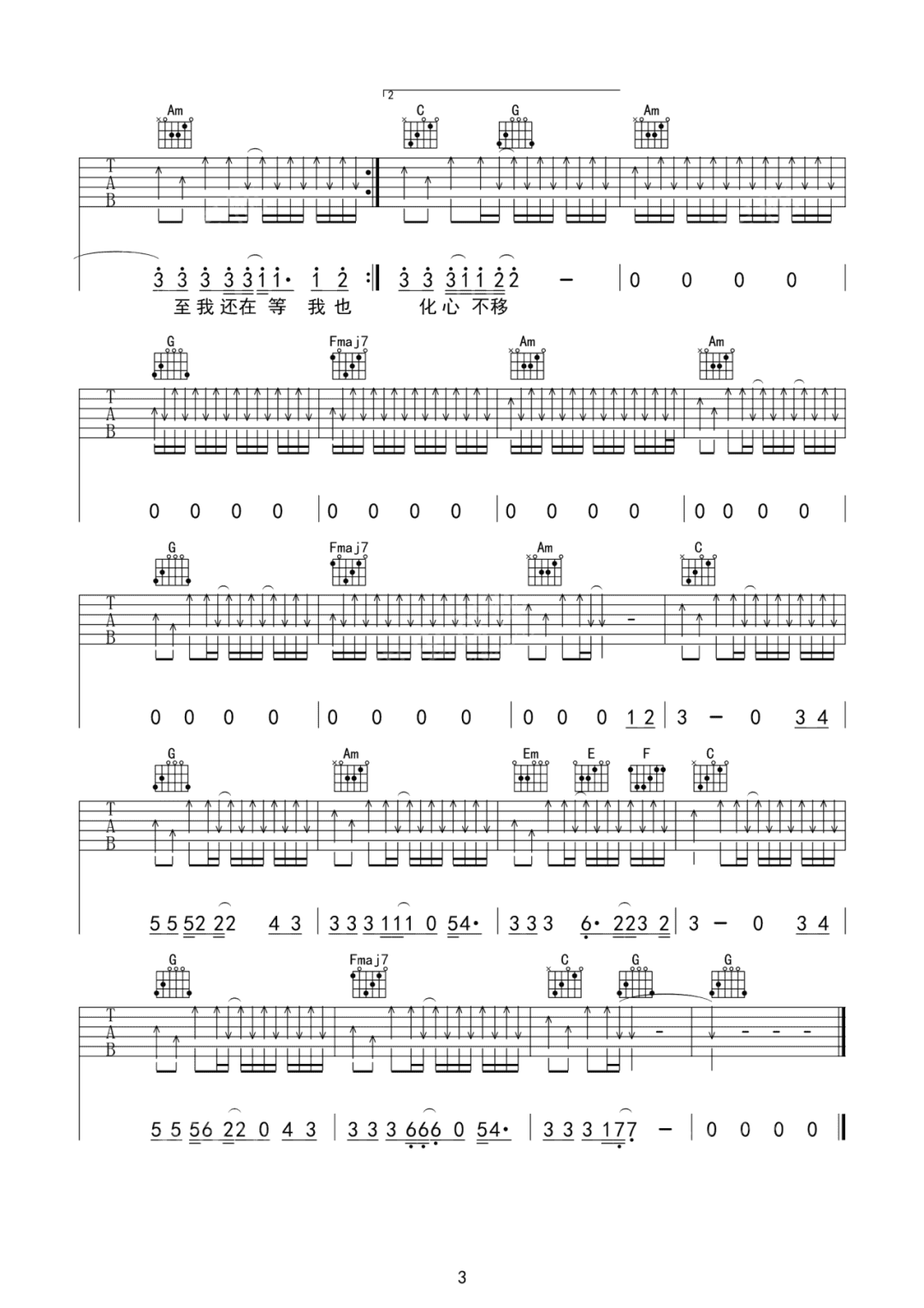 刘森《疯土》吉他谱_C调扫弦版弹唱谱-图3