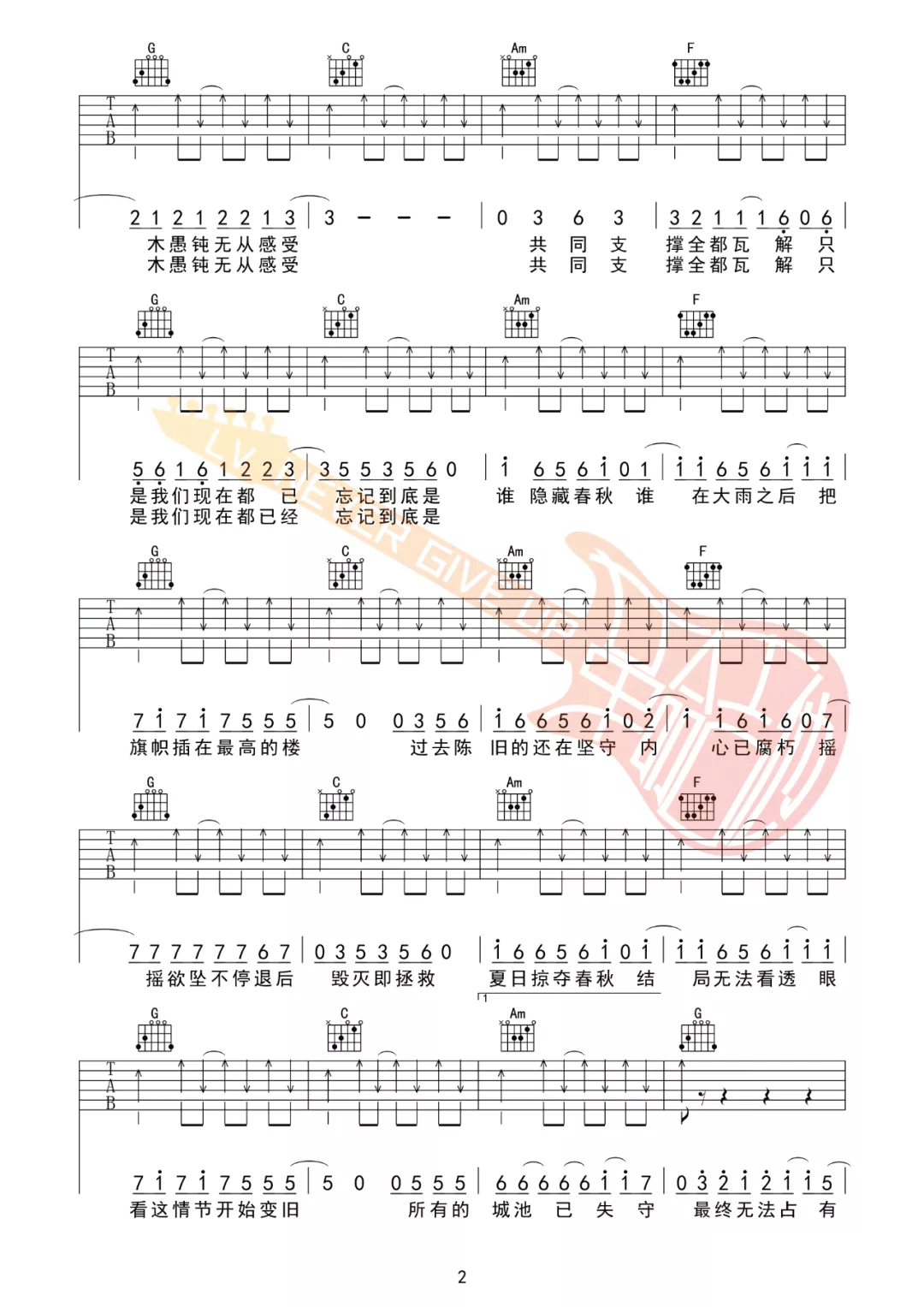 夏日入侵企画《极恶都市》吉他谱_C调扫弦版弹唱谱-图2