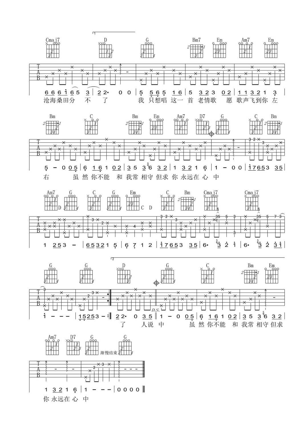 吕方《老情歌》吉他谱_G调原版弹唱谱-图2