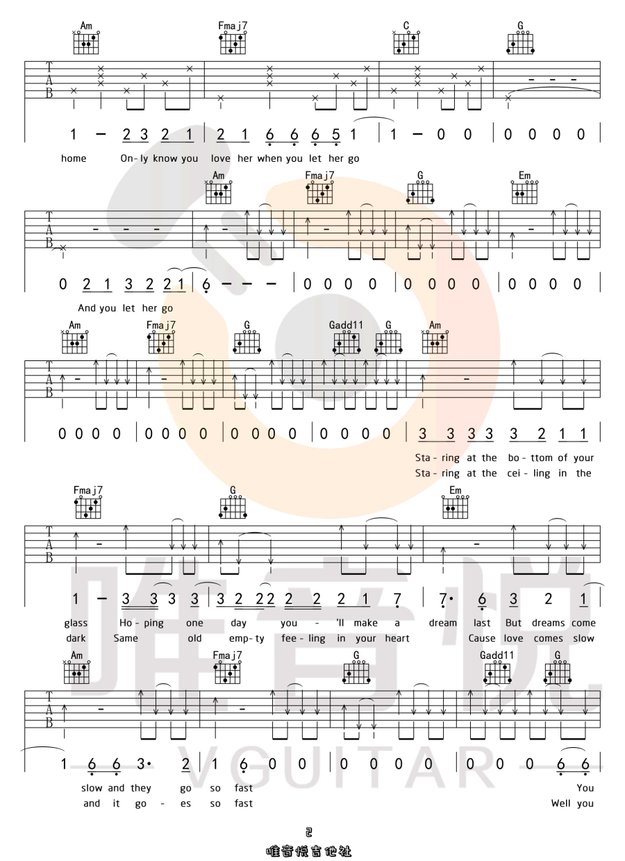 Passenger《Let Her Go》吉他谱_C调原版弹唱谱-图2