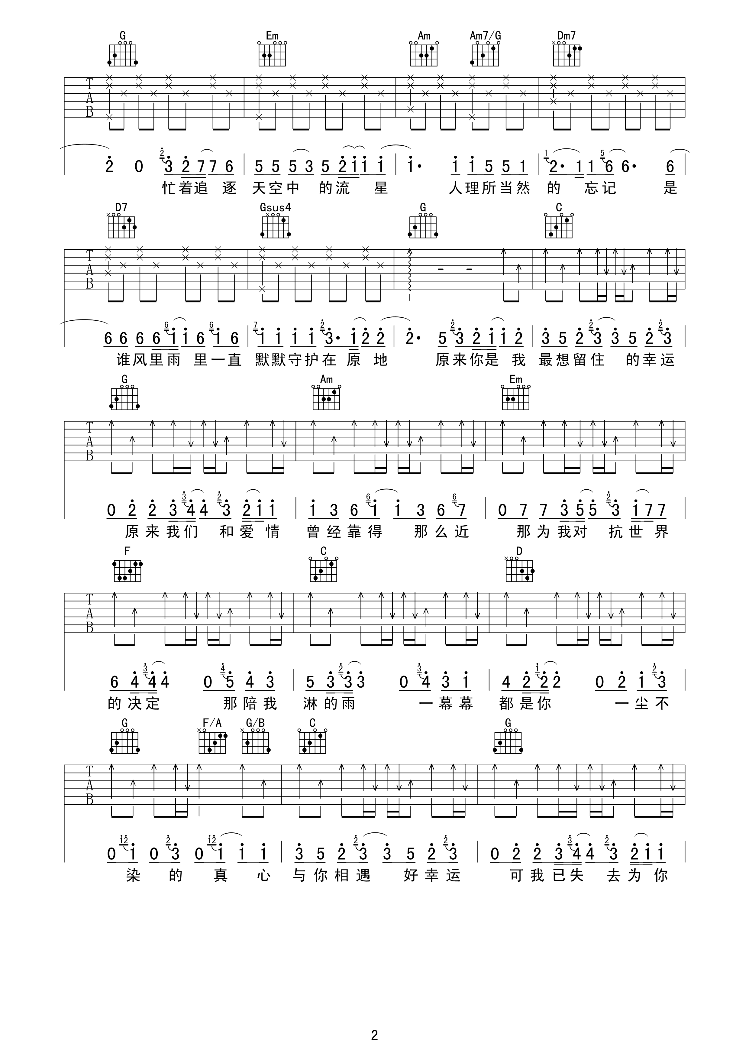 田馥甄《小幸运》吉他谱_C调原版弹唱谱-图2