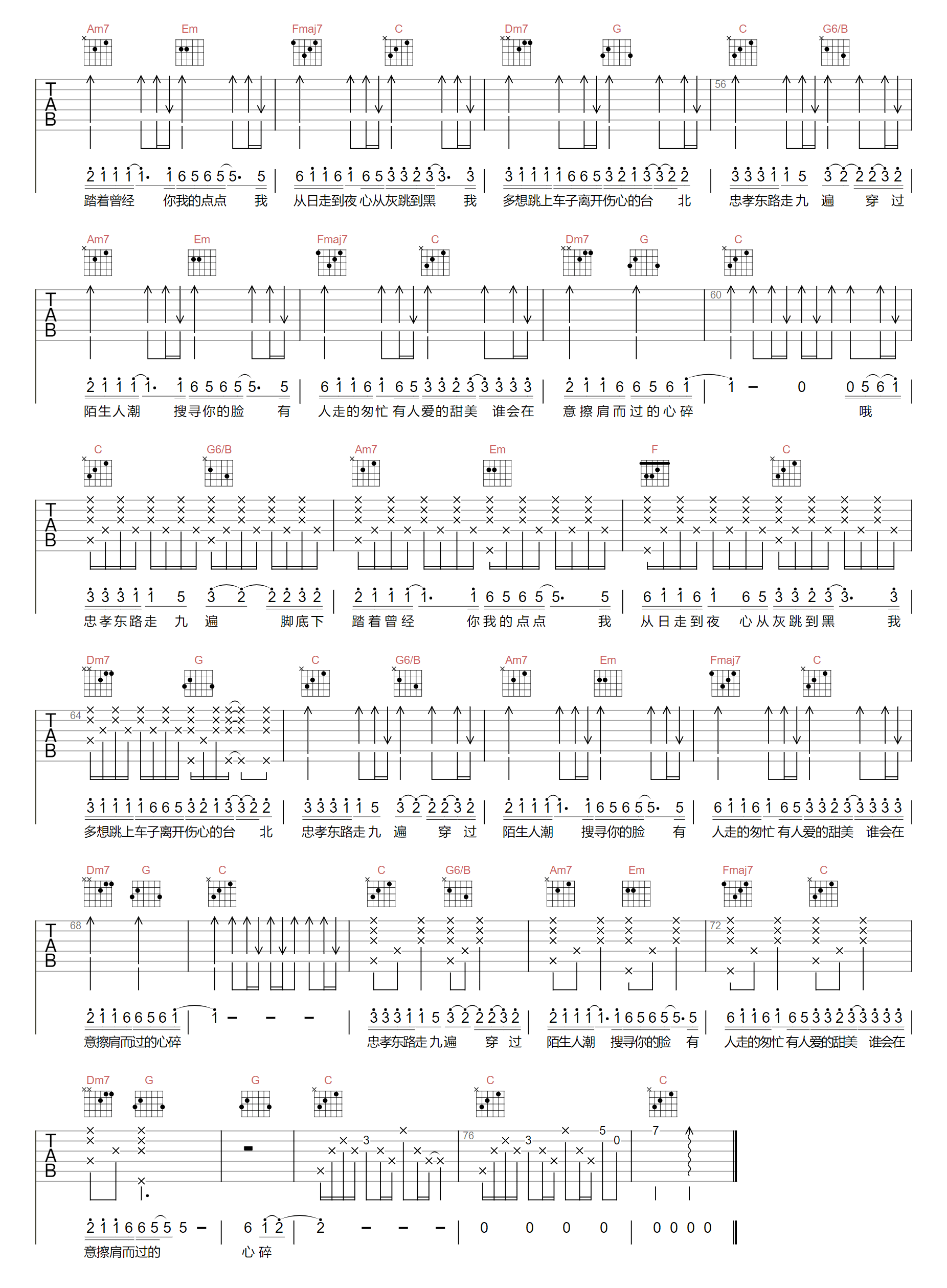动力火车《忠孝东路走九遍》吉他谱_C调原版弹唱谱-图3