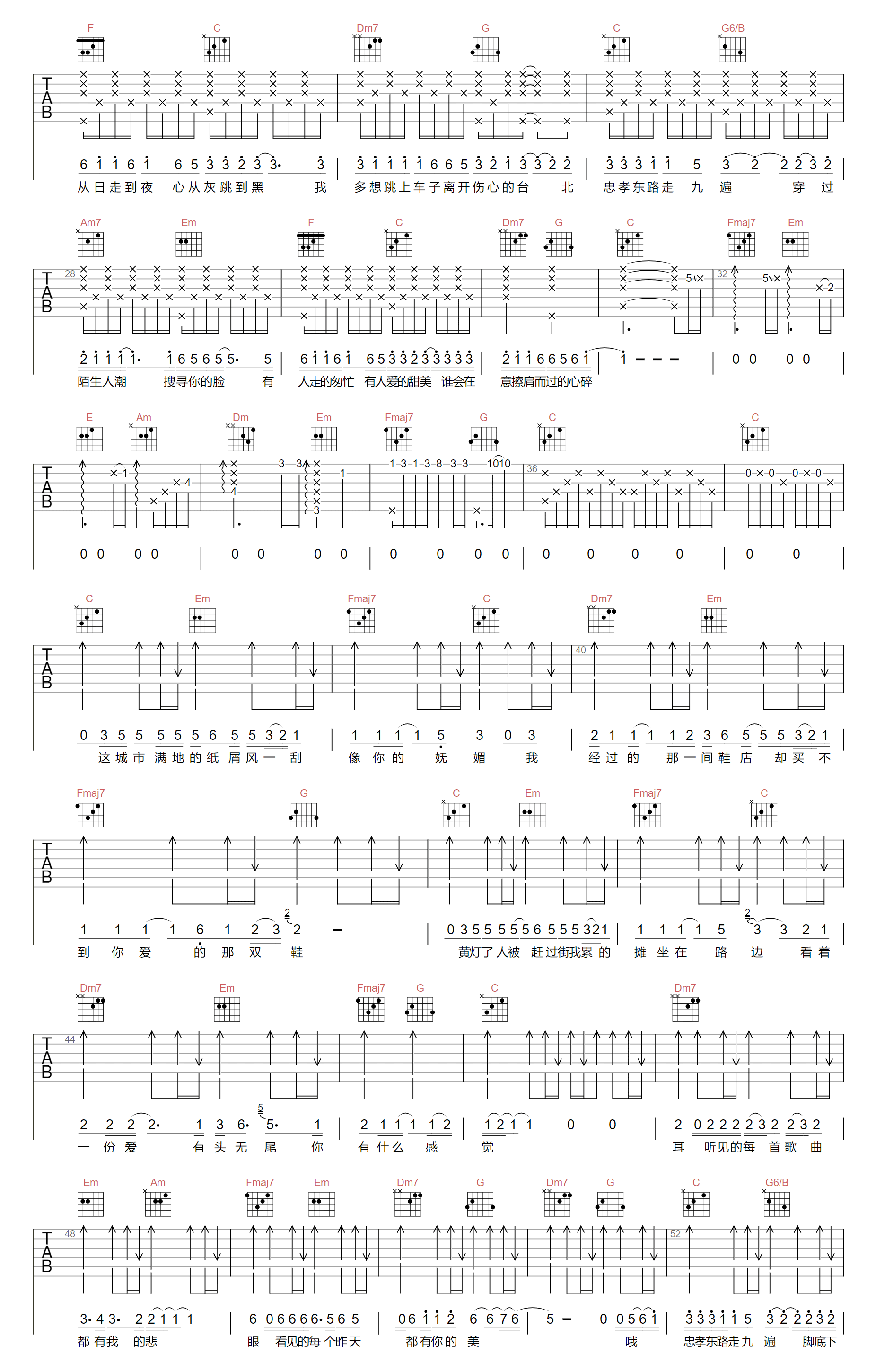动力火车《忠孝东路走九遍》吉他谱_C调原版弹唱谱-图2