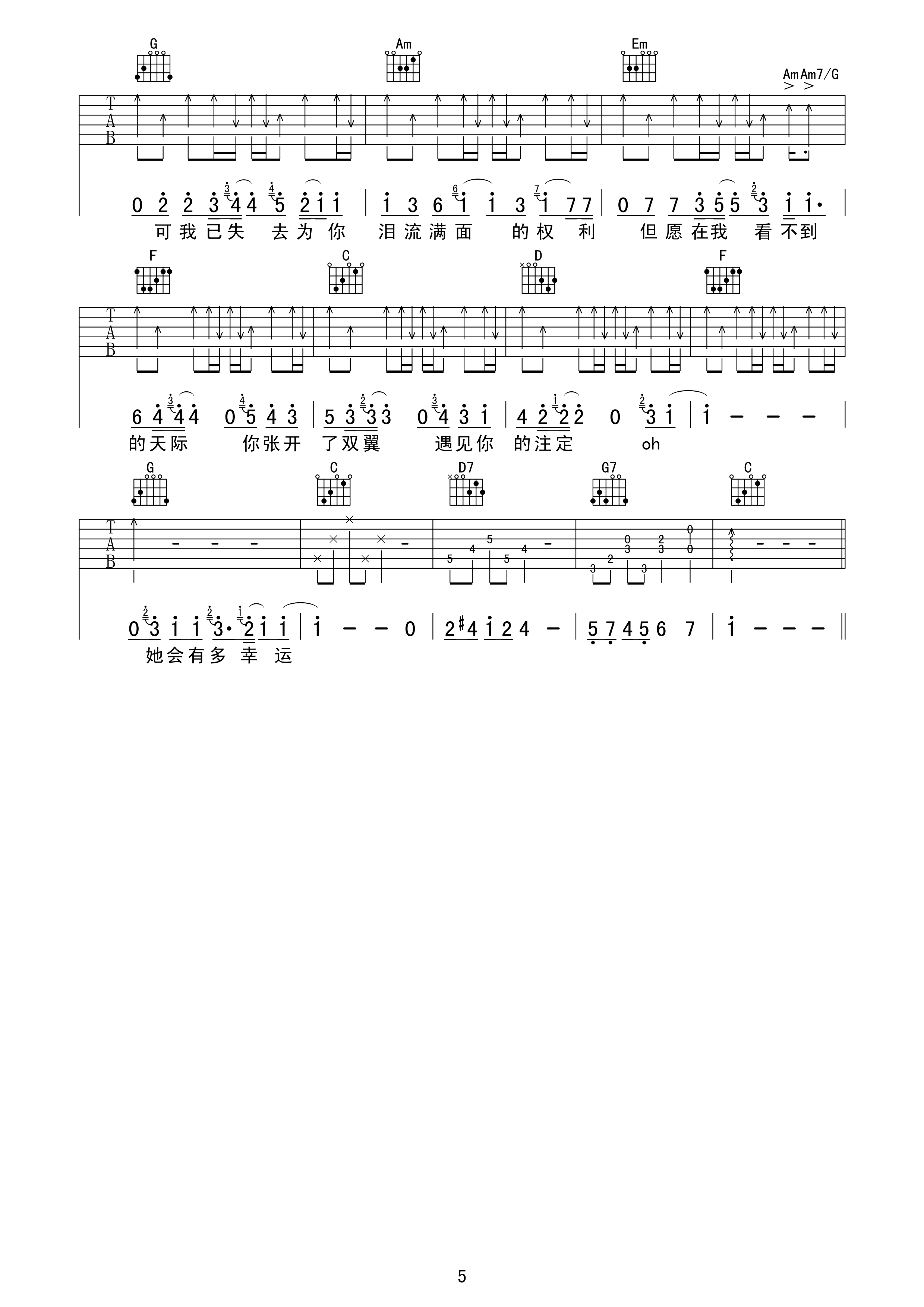 田馥甄《小幸运》吉他谱_C调原版弹唱谱-图5
