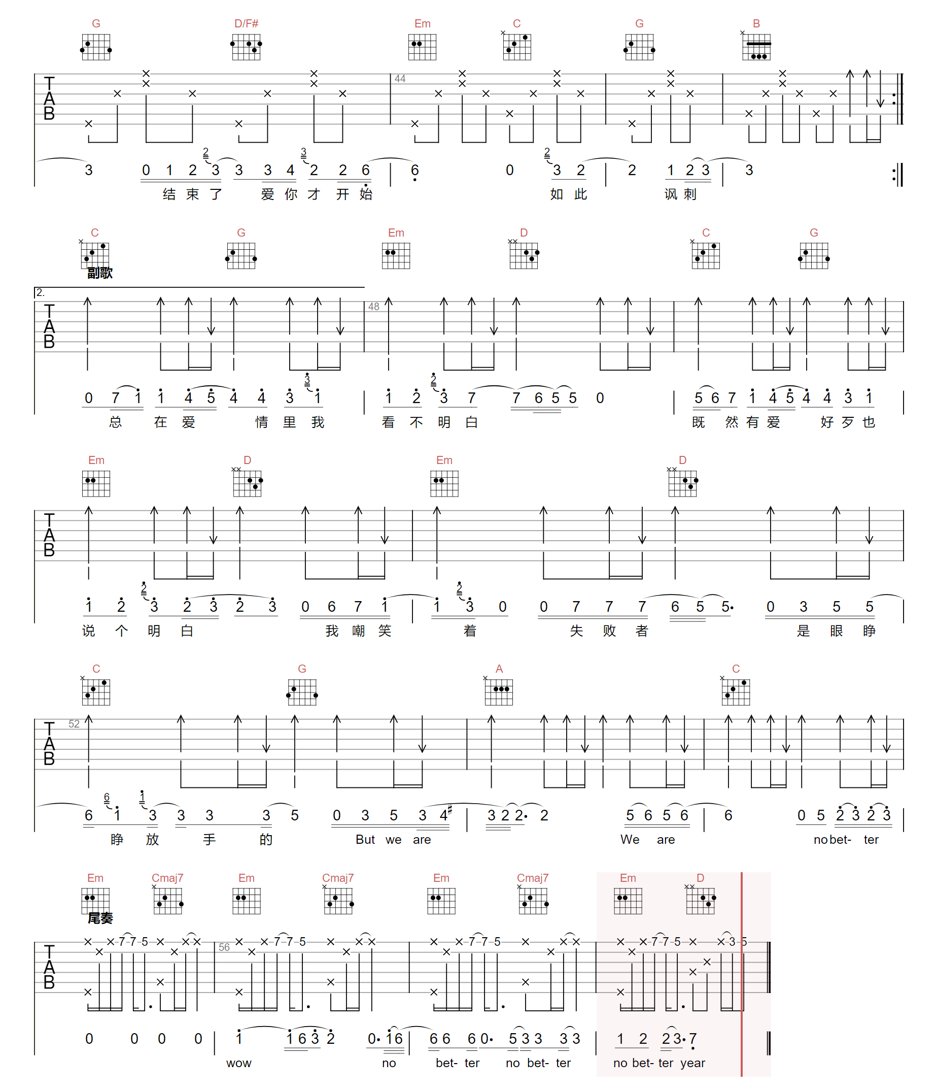 蔡健雅《失语者》吉他谱_G调原版弹唱谱-图3