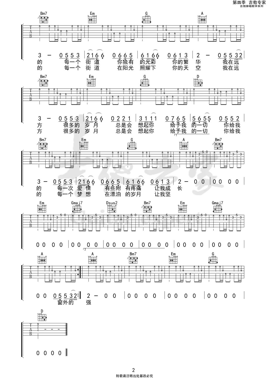 许巍《家》吉他谱_《家》D调扫弦版弹唱谱-图2