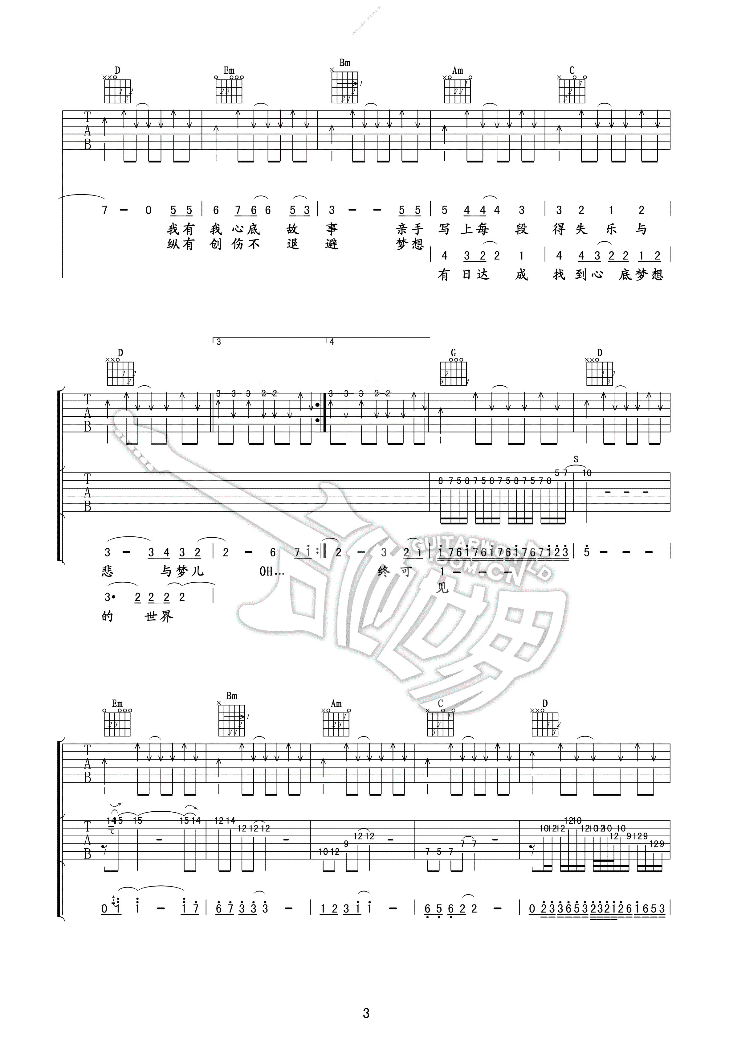 Beyond《不再犹豫》吉他谱_G调双吉他版弹唱谱-图3