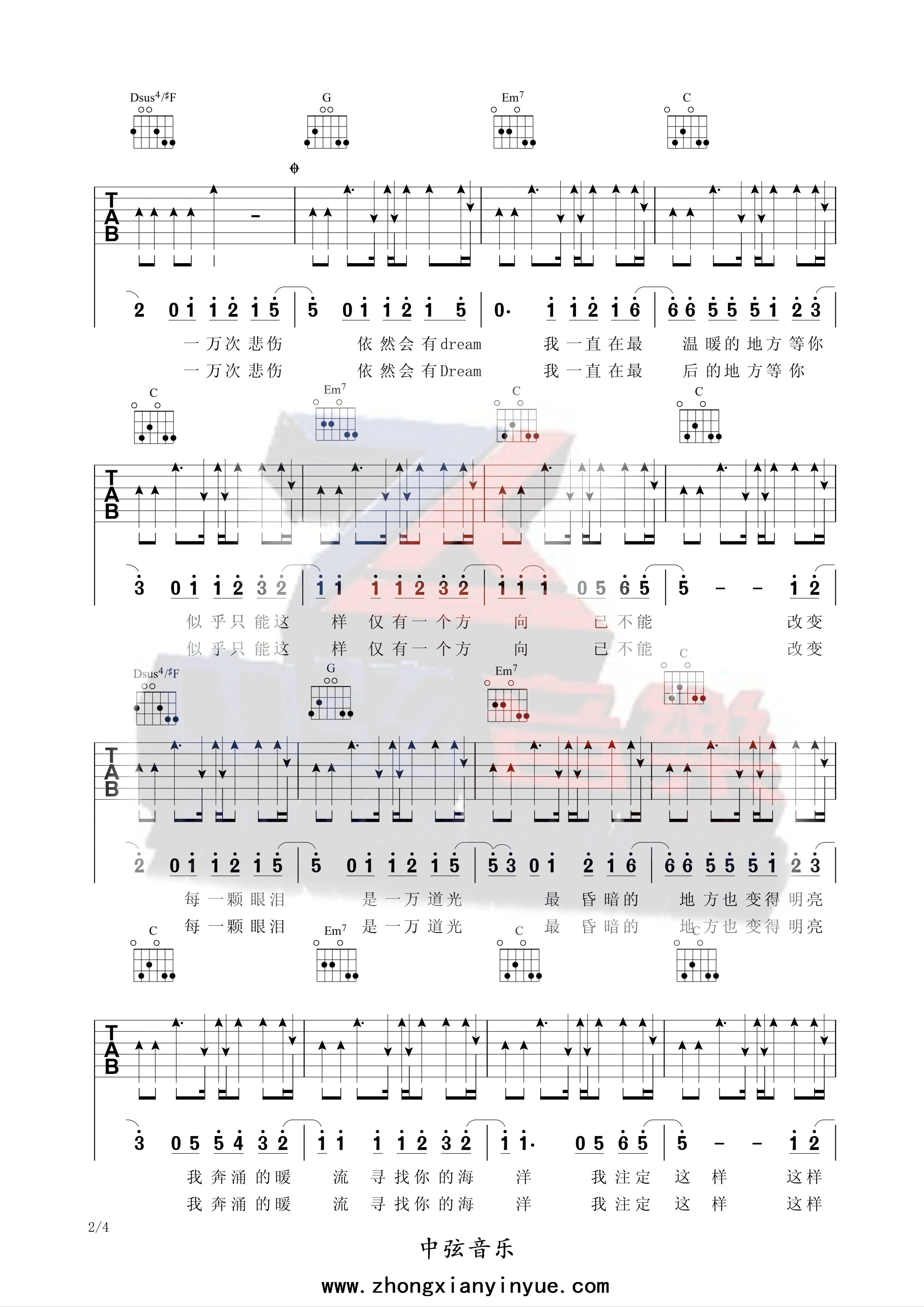 逃跑计划《一万次悲伤》吉他谱_G调扫弦版吉他谱_吉他弹唱视频教学-图2
