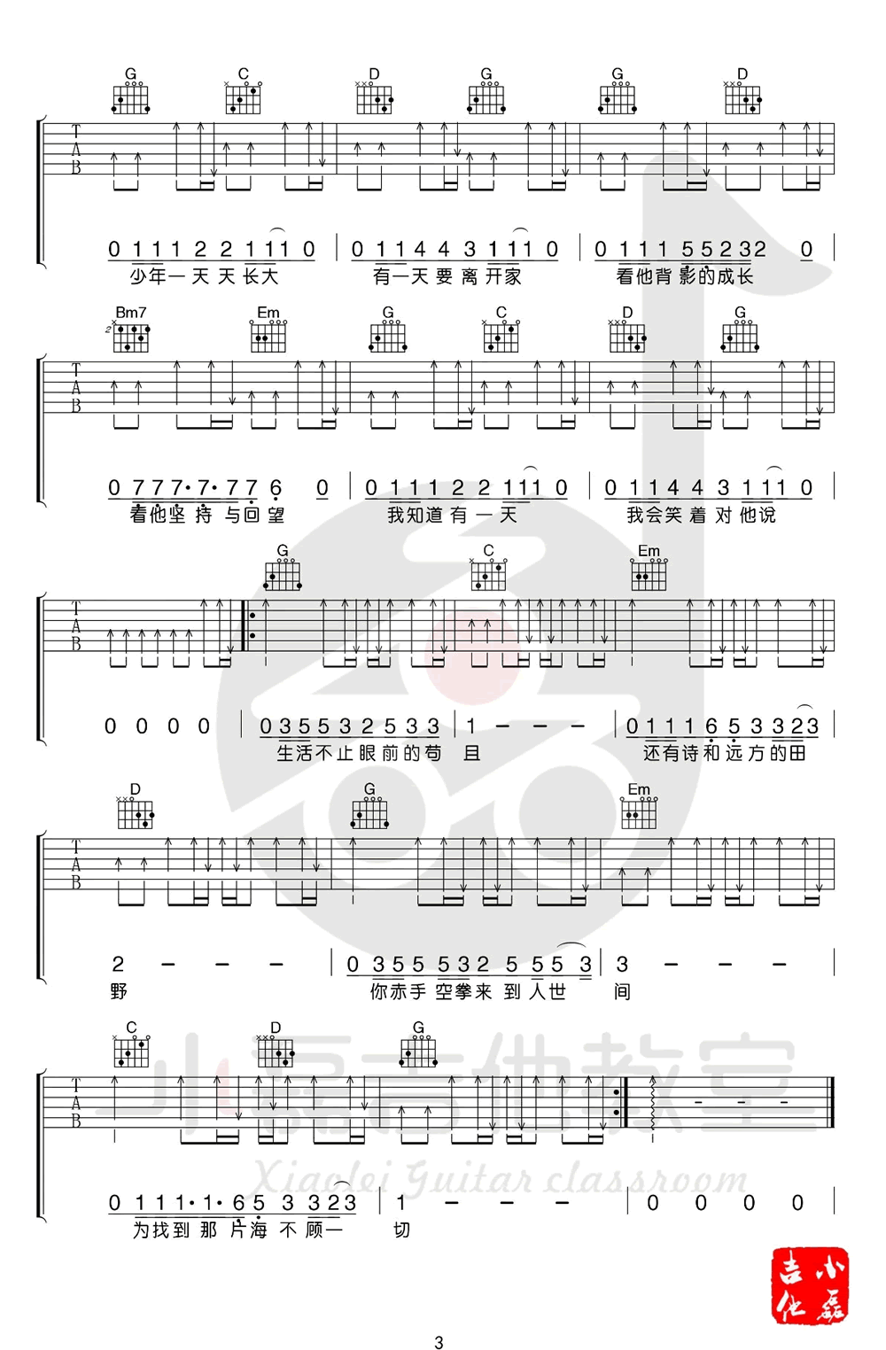 许巍《生活不止眼前的苟且》吉他谱_G调指法-图3