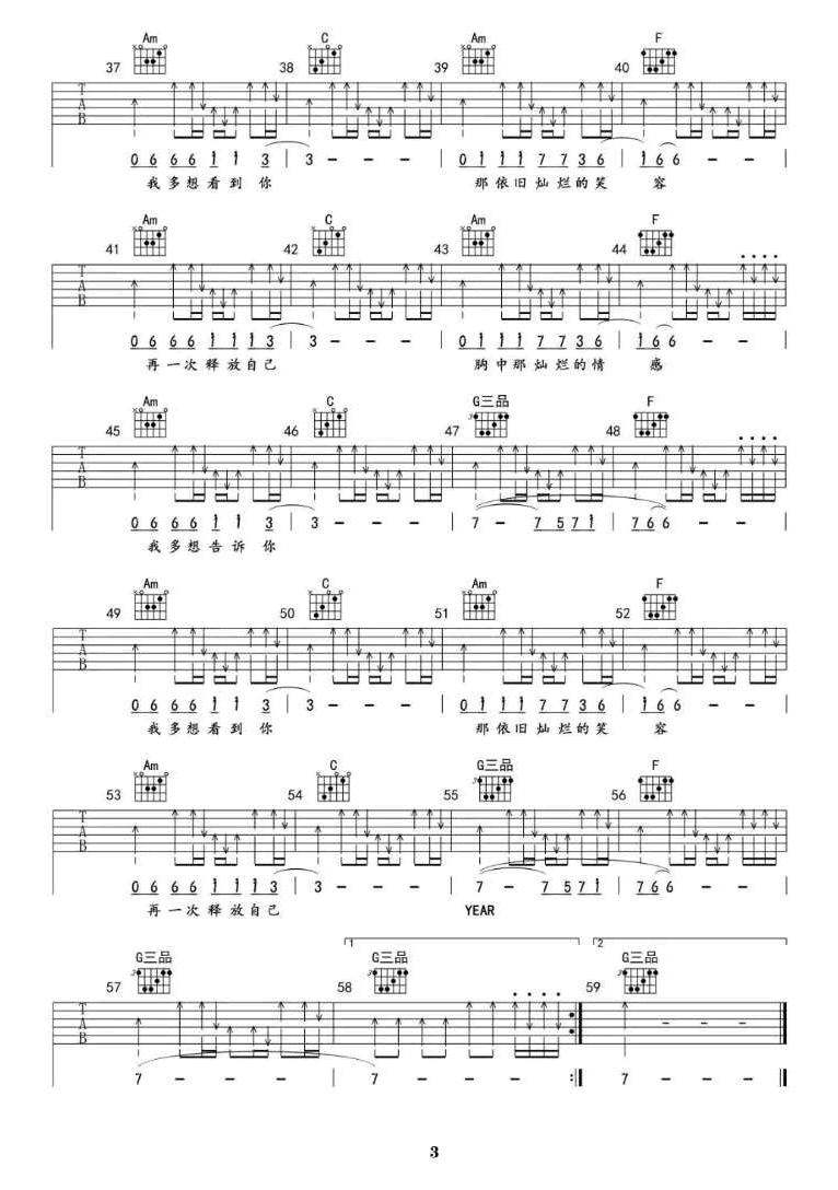 许巍《完美生活》吉他谱_C调原版指法吉他谱_吉他弹唱视频教学-图3