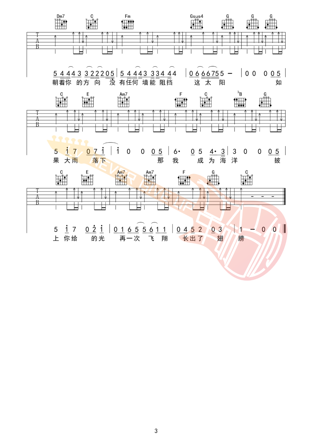 沈以诚《雨》吉他谱_《雨》C调原版吉他谱_吉他弹唱视频教学-图3