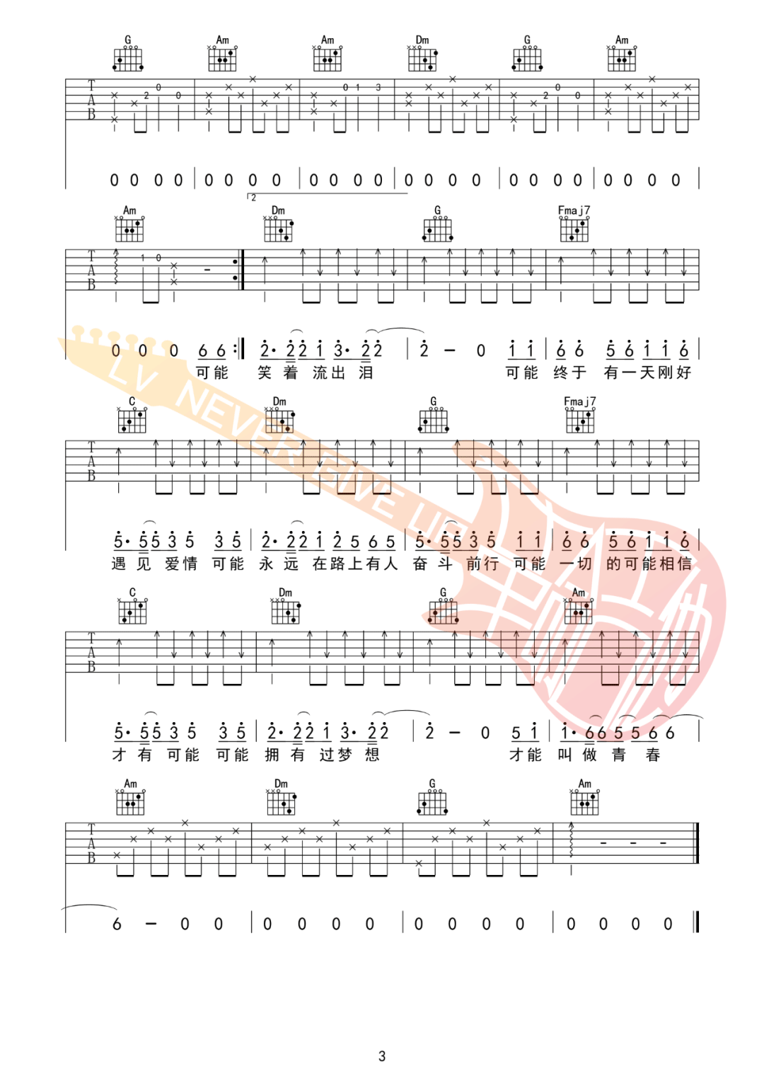 程响《可能》吉他谱_C调原版吉他谱_吉他弹唱视频教学-图3