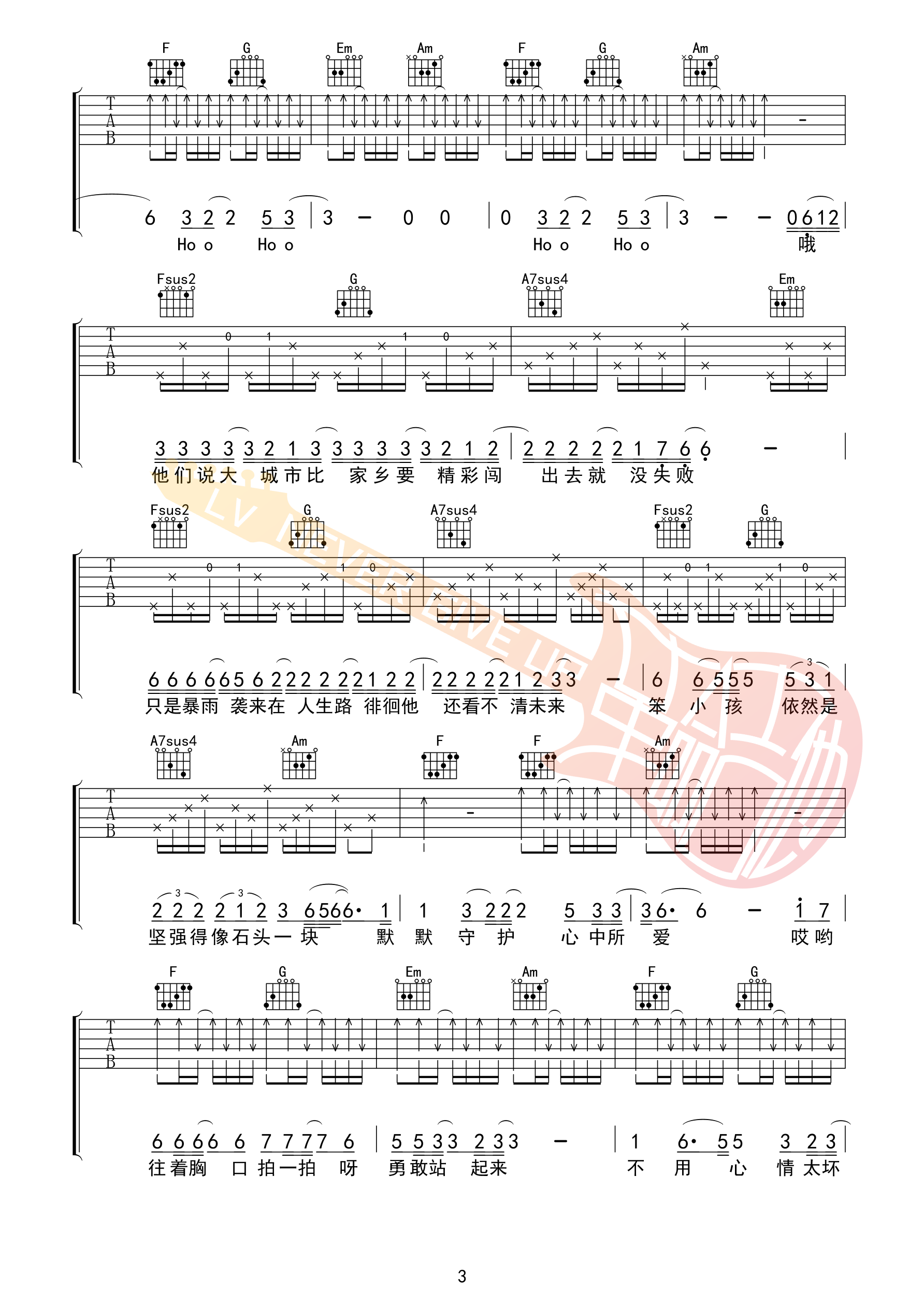 刘德华/易烊千玺《还是笨小孩》吉他谱_C调吉他谱_吉他弹唱视频教学-图3