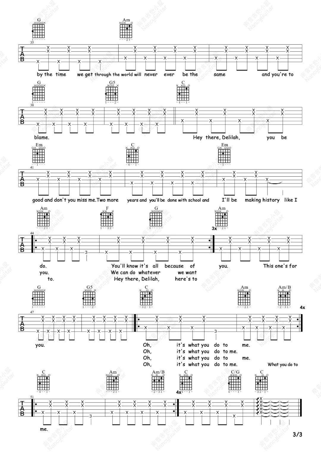 Plain White Ts《Hey There Delilah》吉他谱_C调吉他弹唱视频教学-图3