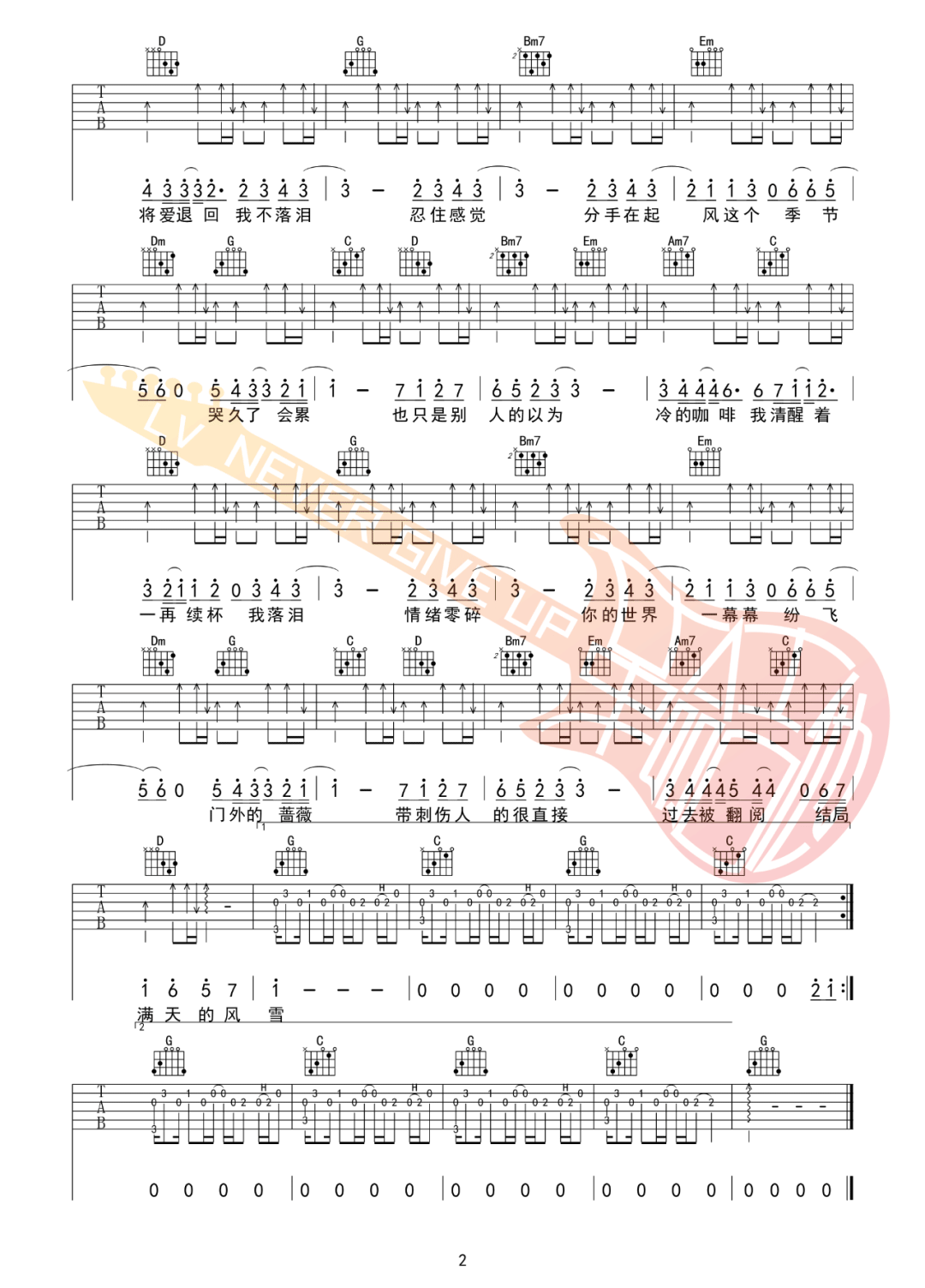 周杰伦《我落泪情绪零碎》吉他谱_G调原版吉他谱_吉他弹唱视频教学-图2
