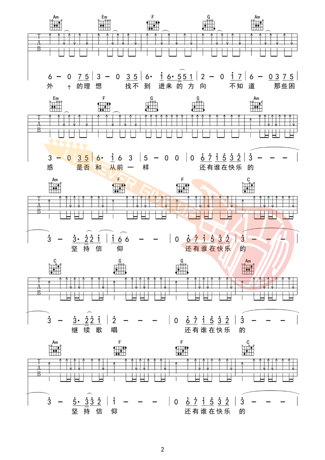 丢火车乐队《火车日记》吉他谱_C调扫弦版吉他谱_吉他弹唱视频教学-图2