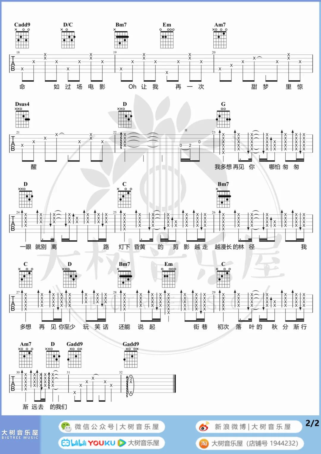 房东的猫《云烟成雨》吉他谱_C调原版吉他谱_吉他弹唱视频教学-图2