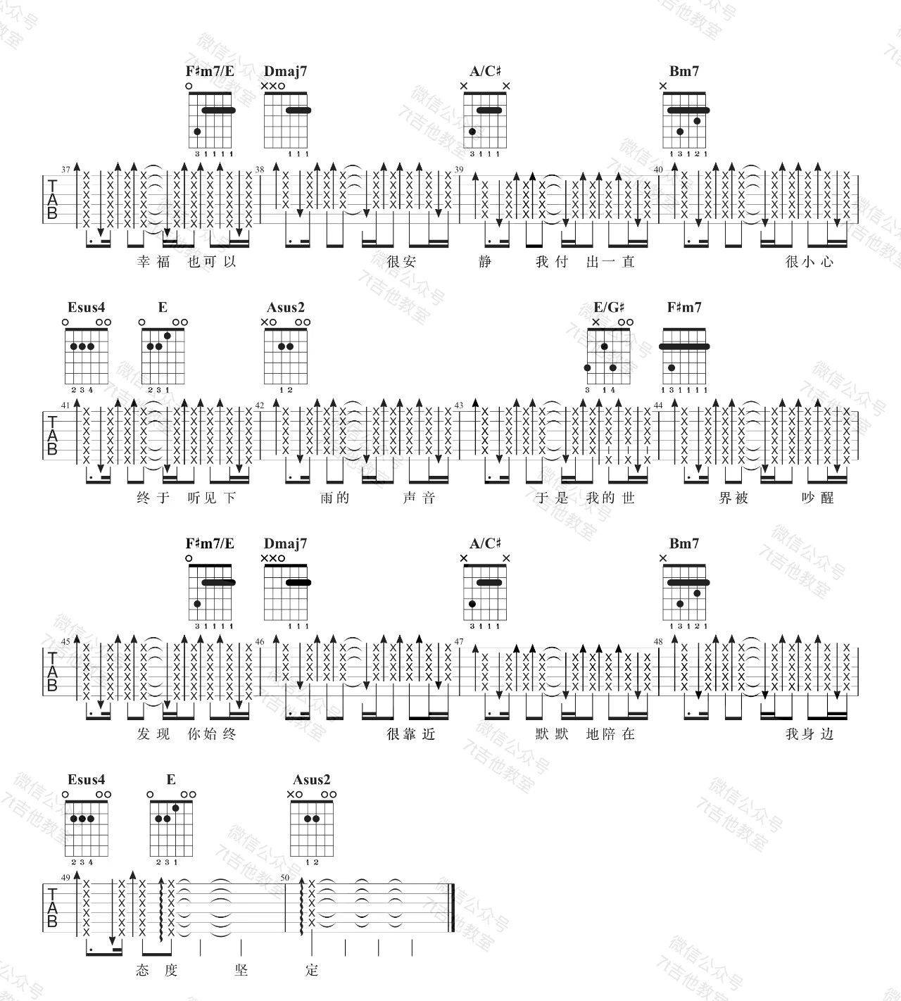 周杰伦/魏如昀《听见下雨的声音》吉他谱_E调原版_吉他弹唱视频教学-图3