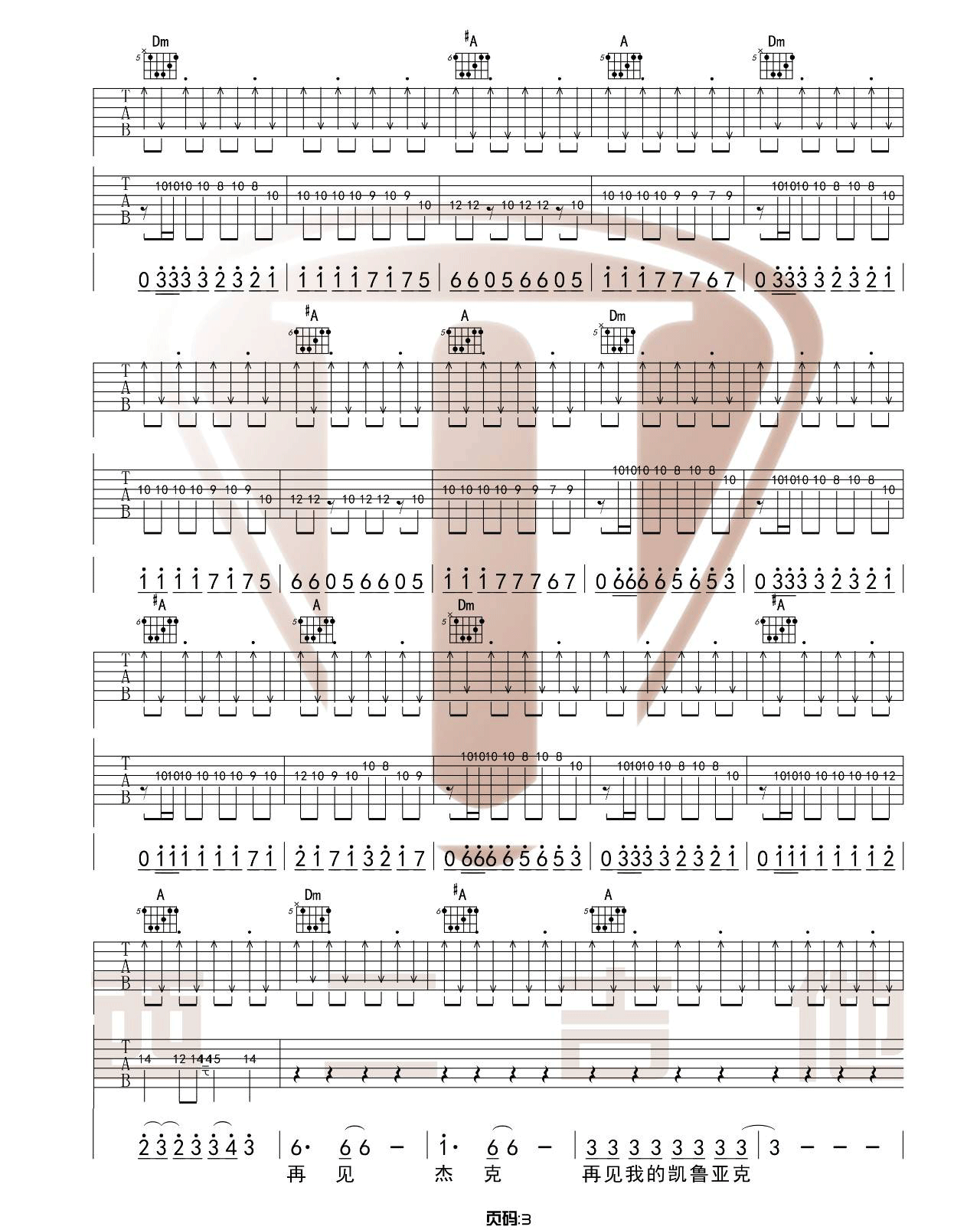 痛仰乐队《再见杰克》吉他谱_F调原版吉他谱_吉他弹唱视频教学-图3