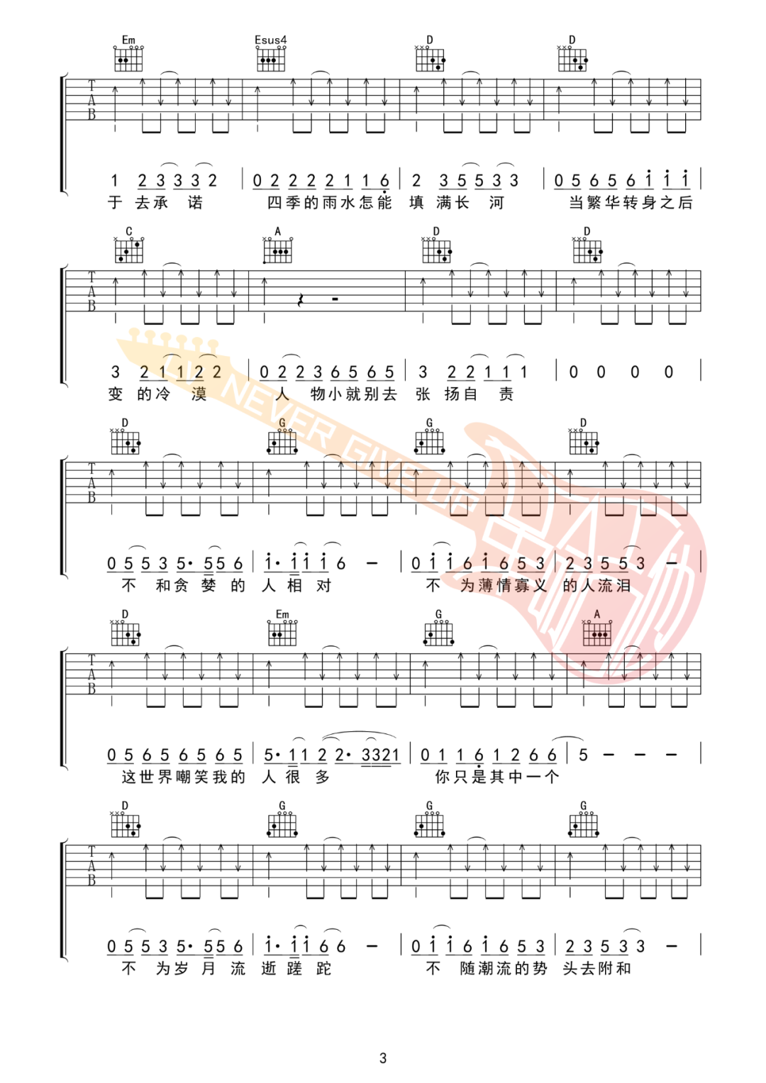 赵雷《小人物》吉他谱_D调扫弦版吉他谱_吉他弹唱视频教学-图3