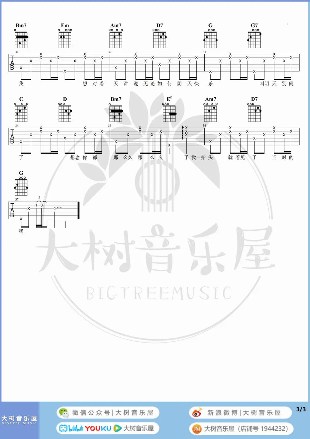 陈奕迅《阴天快乐》吉他谱_G调指法原版吉他谱_吉他弹唱视频教学-图3