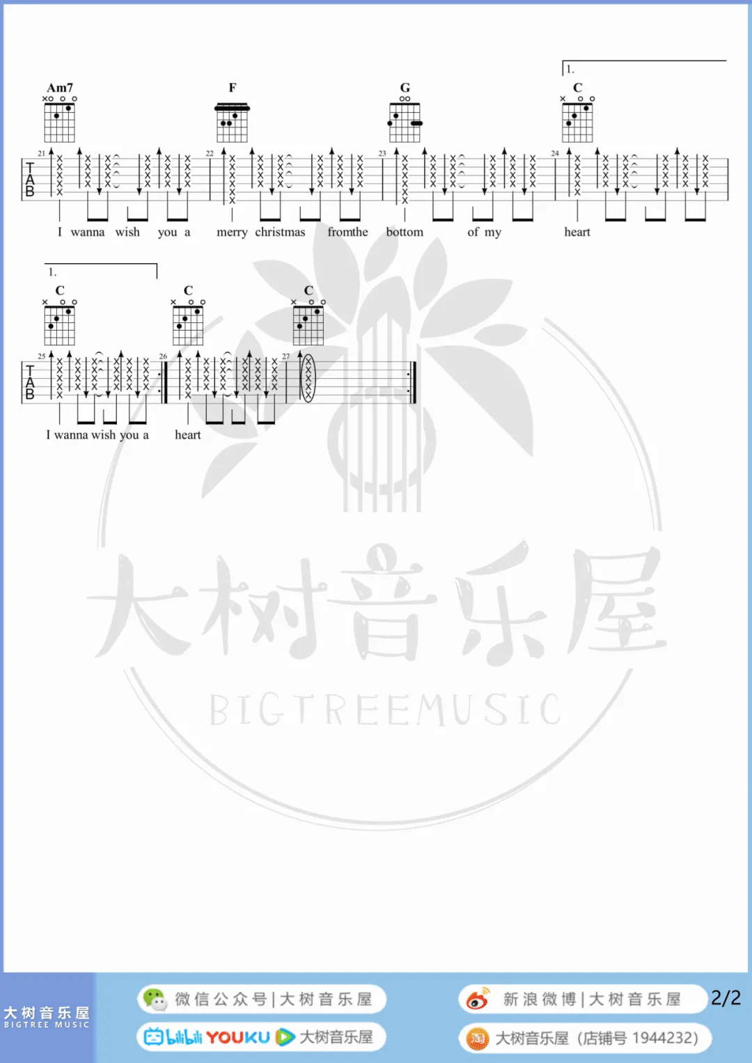 圣诞歌曲《Feliz Navidad》吉他谱_C调_吉他弹唱视频教学-图3