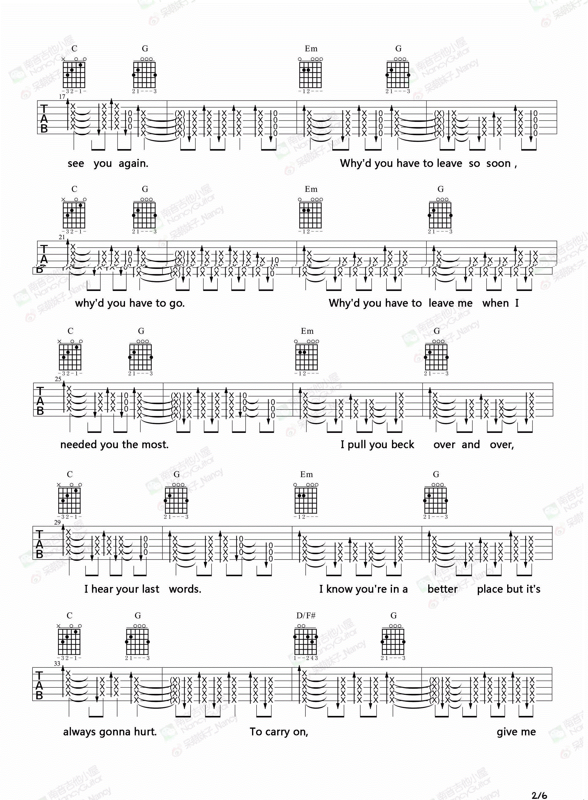 Charlie Puth《See You Again》吉他谱_G调_吉他弹唱视频教学-图2