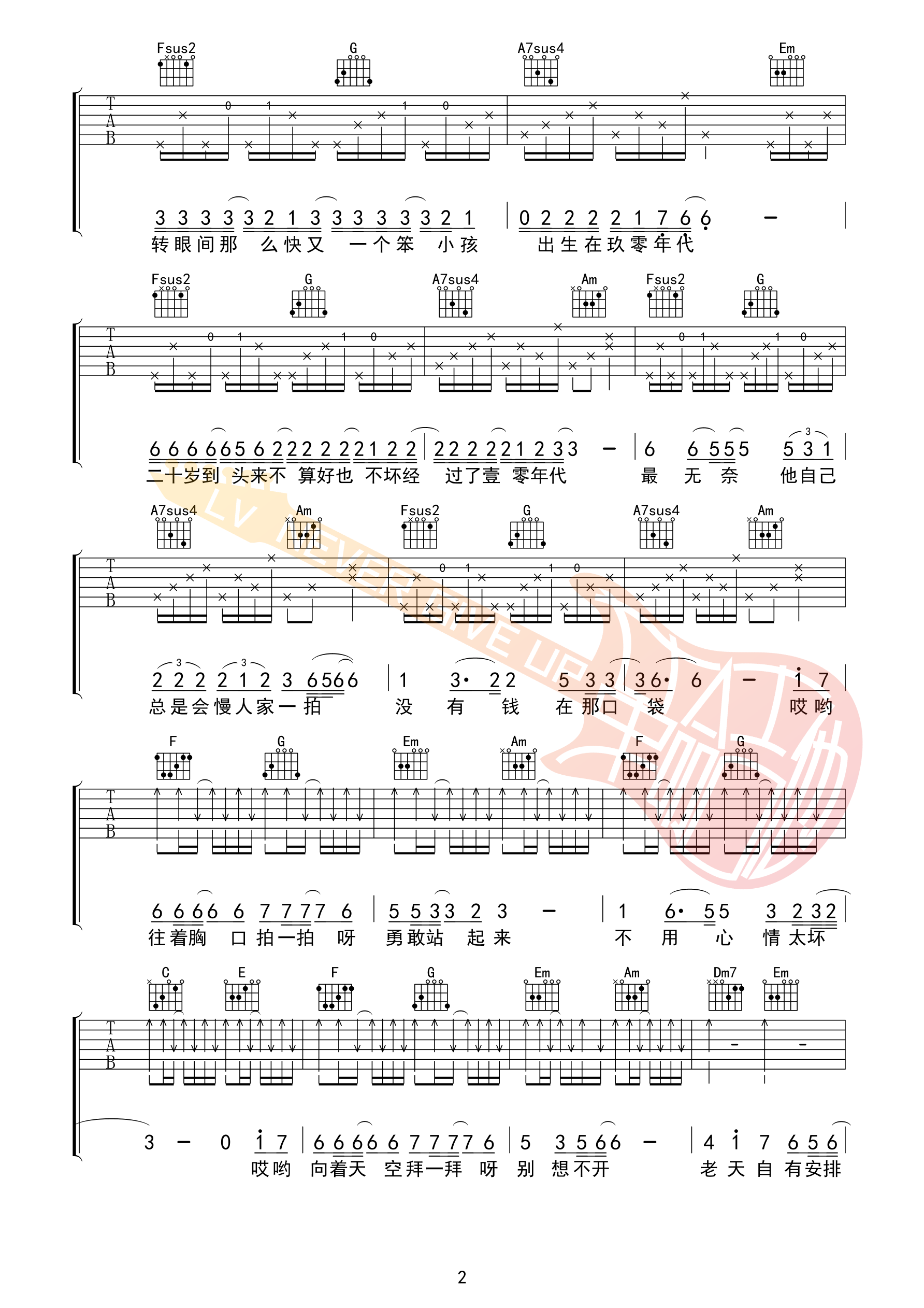 刘德华/易烊千玺《还是笨小孩》吉他谱_C调吉他谱_吉他弹唱视频教学-图2