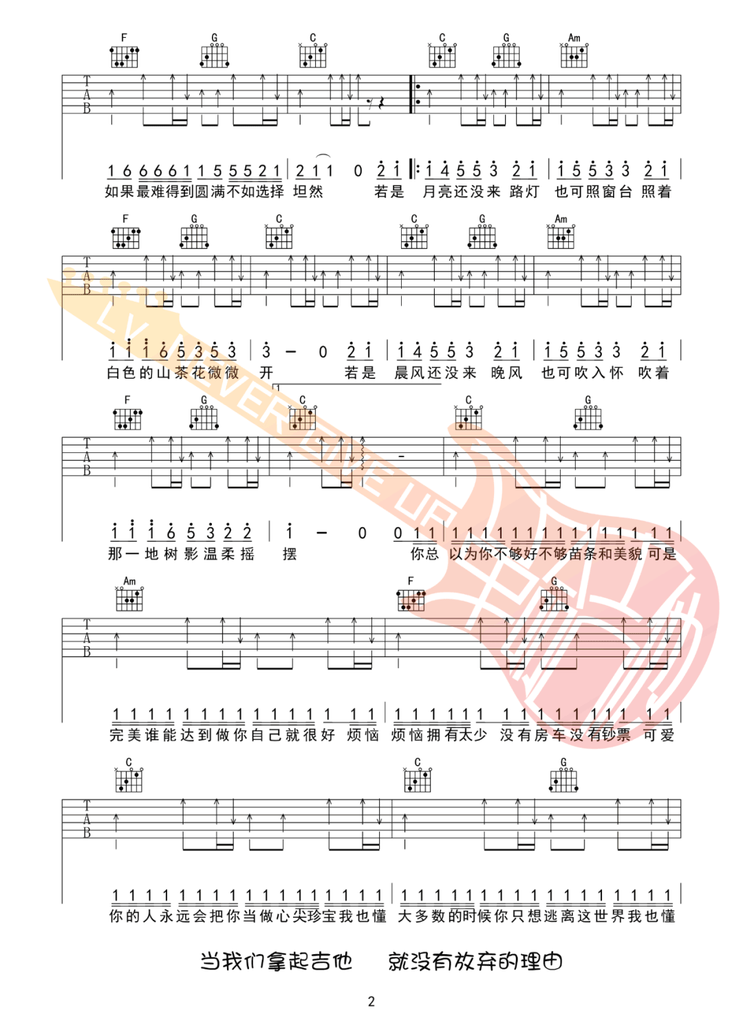 王宇宙/乔浚丞《若月亮没来》吉他谱_C调吉他谱_吉他弹唱视频教学-图2