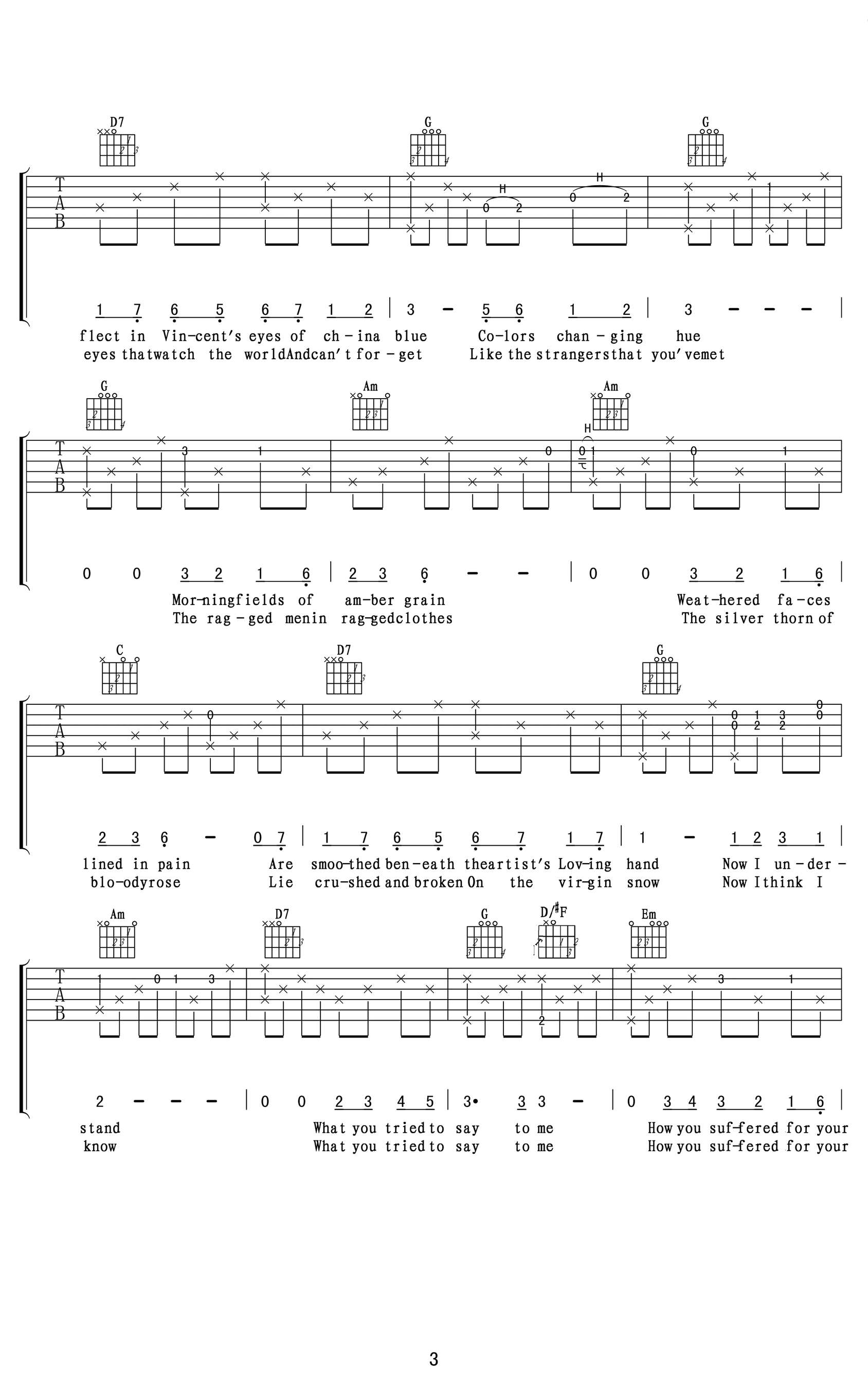 Don Mclean《Vincent》吉他谱_G调原版吉他谱_吉他弹唱视频教学-图3