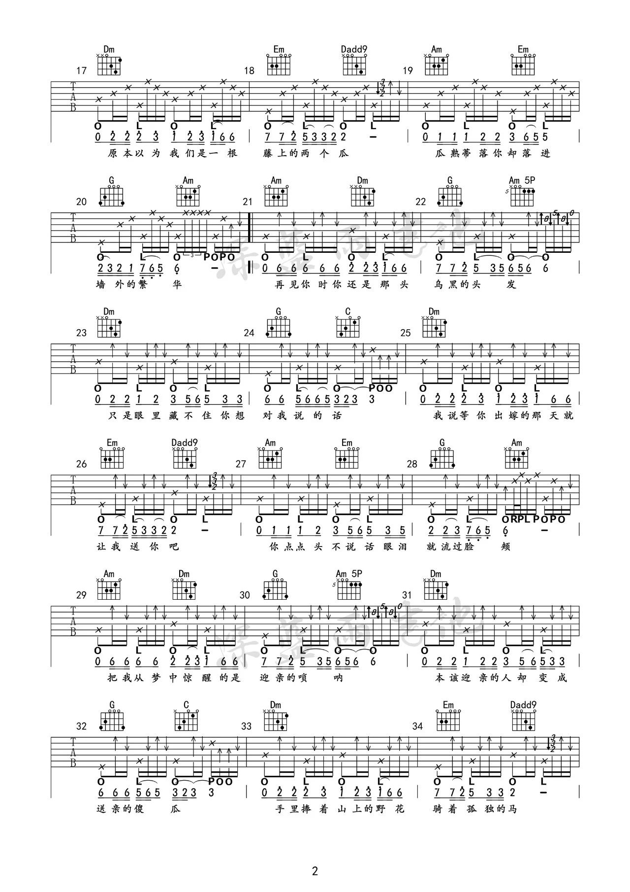 王琪《送亲》吉他谱_C调原版吉他谱_吉他弹唱视频教学-图2