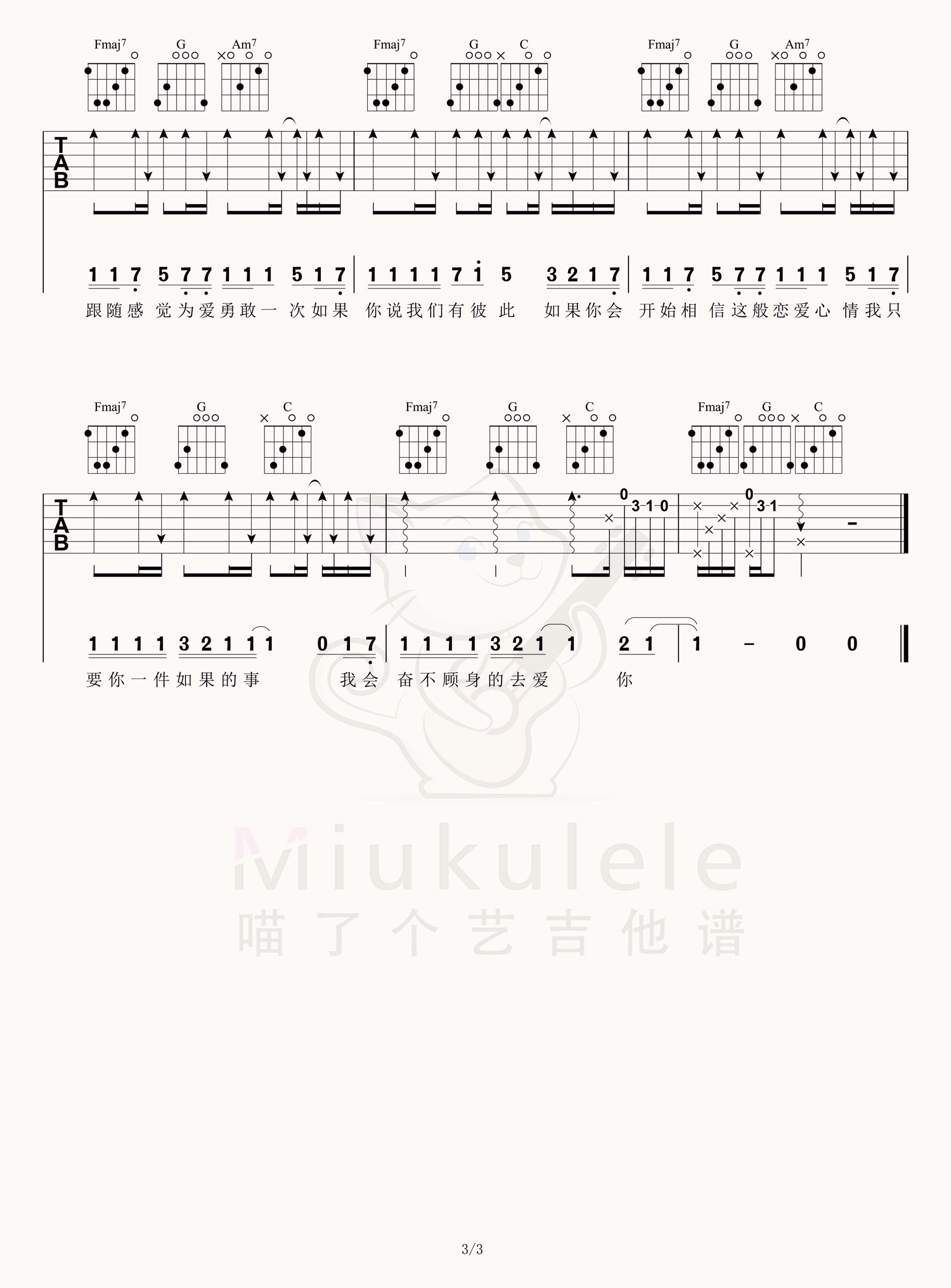 张韶涵/范玮琪《如果的事》吉他谱_C调原版吉他谱_吉他弹唱视频教学-图3