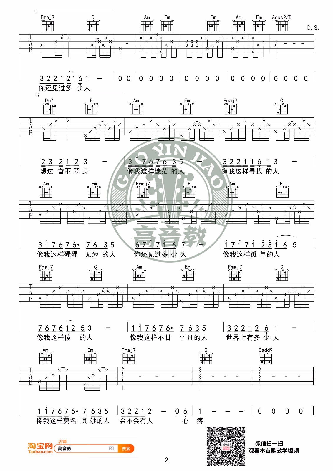 毛不易《像我这样的人》吉他谱_C调指法吉他谱_吉他弹唱视频教学-图2