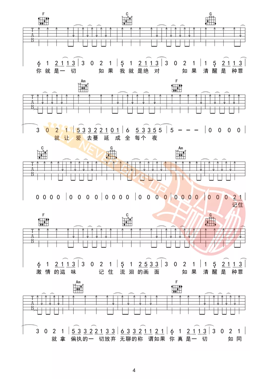 告五人《带我去找夜生活》吉他谱_C调吉他谱_吉他弹唱视频教学-图4