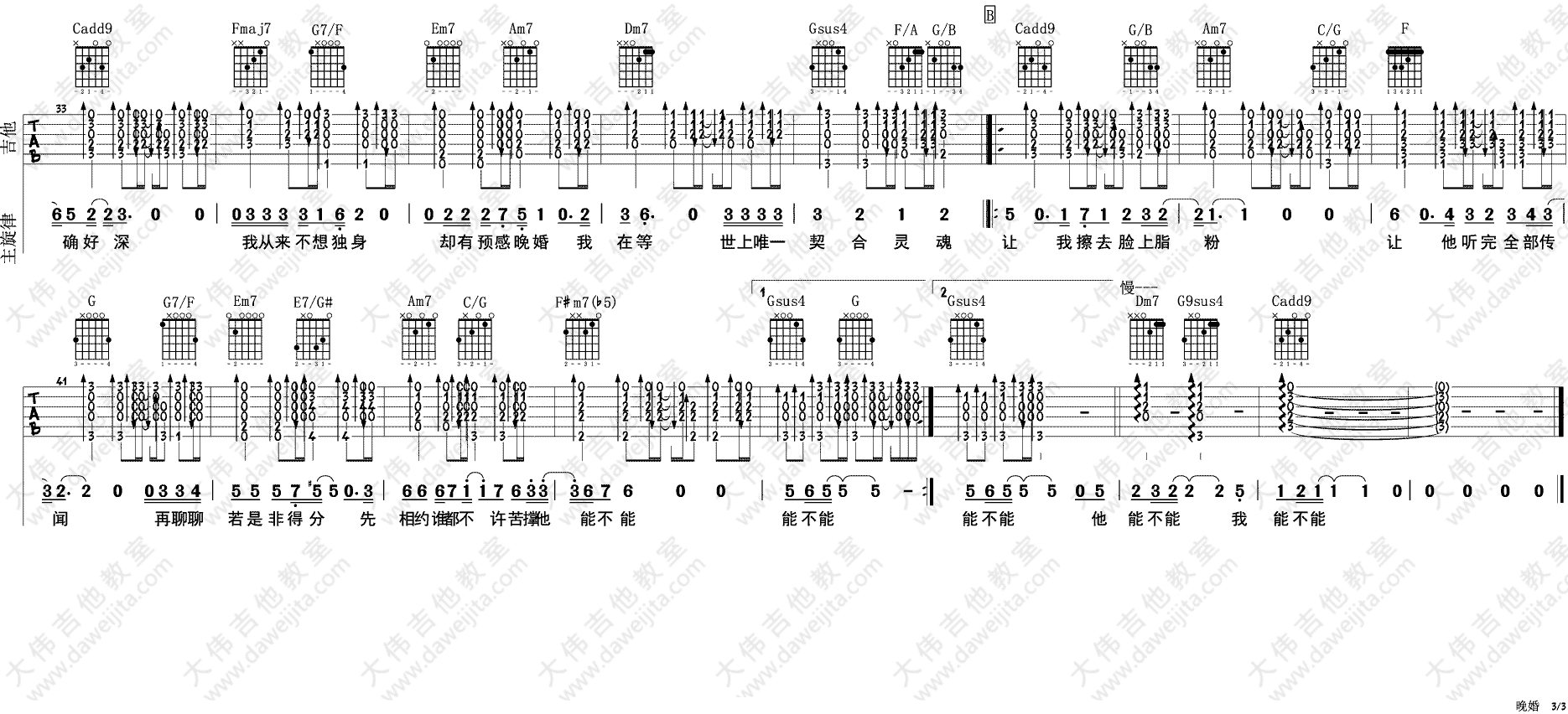 李宗盛/谭维维《晚婚》吉他谱_C调原版吉他谱_吉他弹唱视频教学-图3