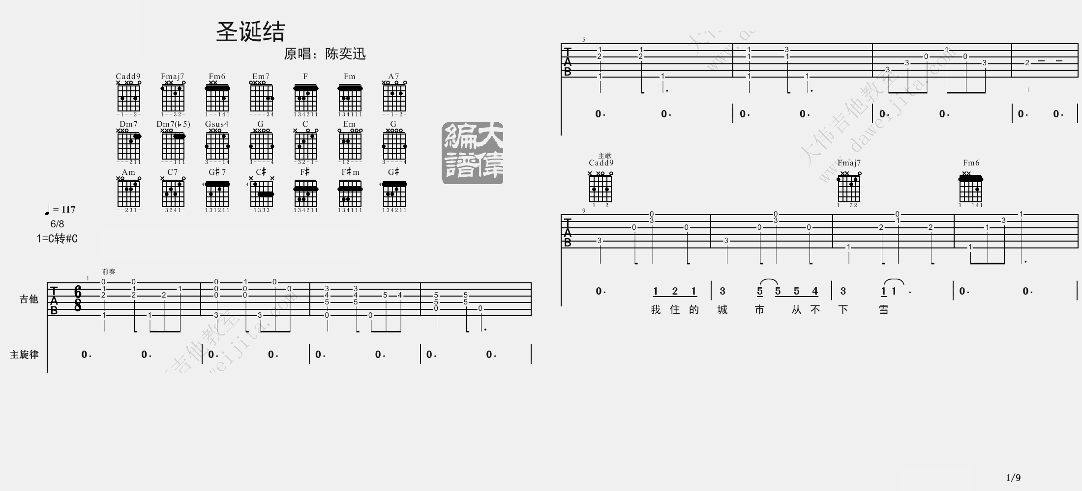 陈奕迅《圣诞结》吉他谱_C调原版吉他谱_吉他弹唱视频教学-图1