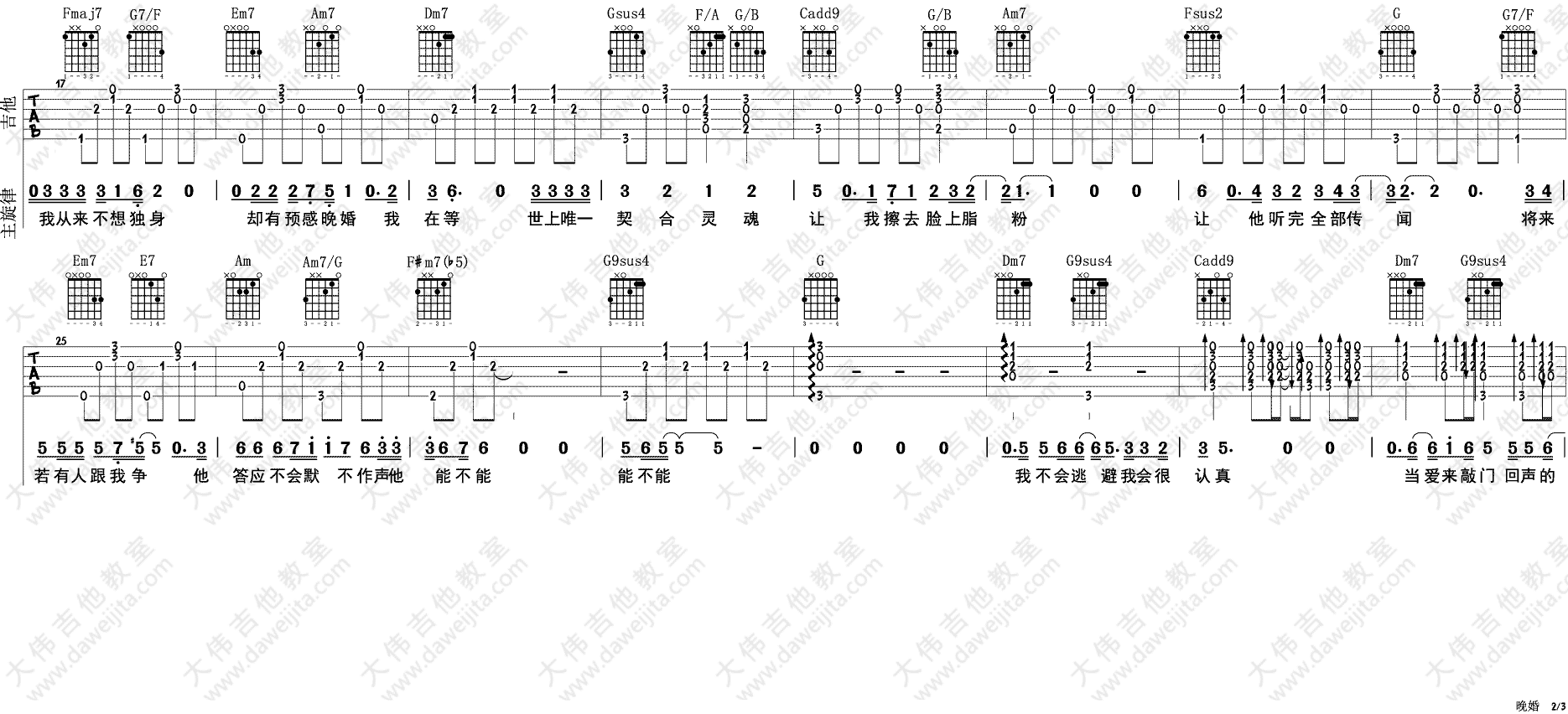 李宗盛/谭维维《晚婚》吉他谱_C调原版吉他谱_吉他弹唱视频教学-图2