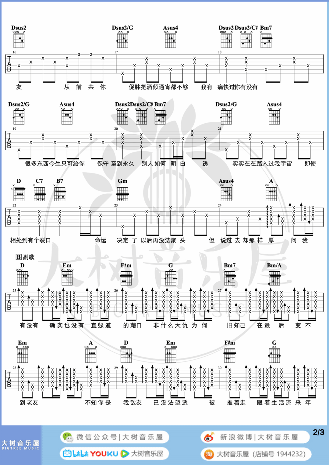 陈奕迅《最佳损友》吉他谱_D调原版吉他谱_吉他弹唱视频教学-图2