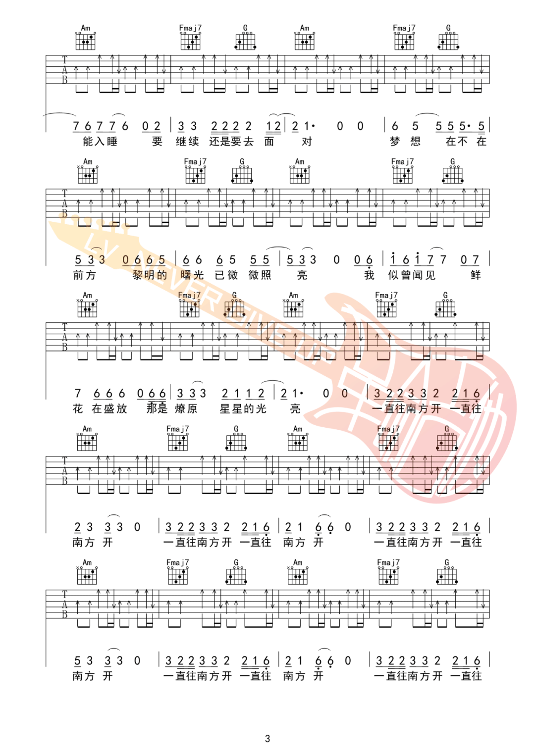 痛仰乐队《公路之歌》吉他谱_C调指法吉他谱_吉他弹唱视频教学-图3