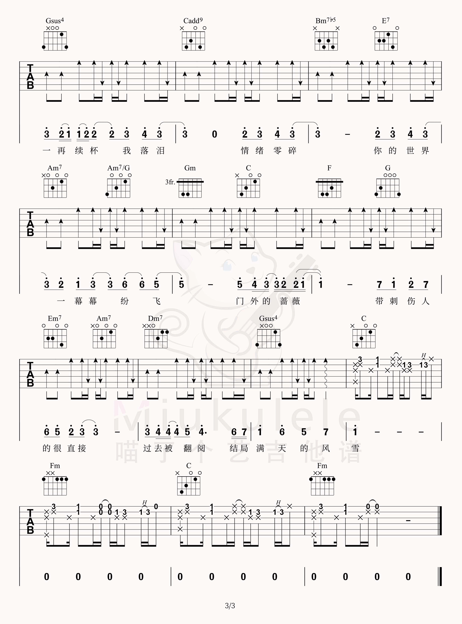 周杰伦《我落泪情绪零碎》吉他谱_C调原版吉他谱_吉他弹唱视频教学-图3